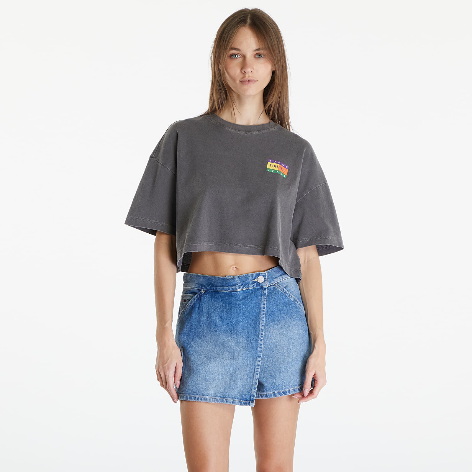 Тениски Tommy Jeans Oversized Cropped Summer Flag Tee Black