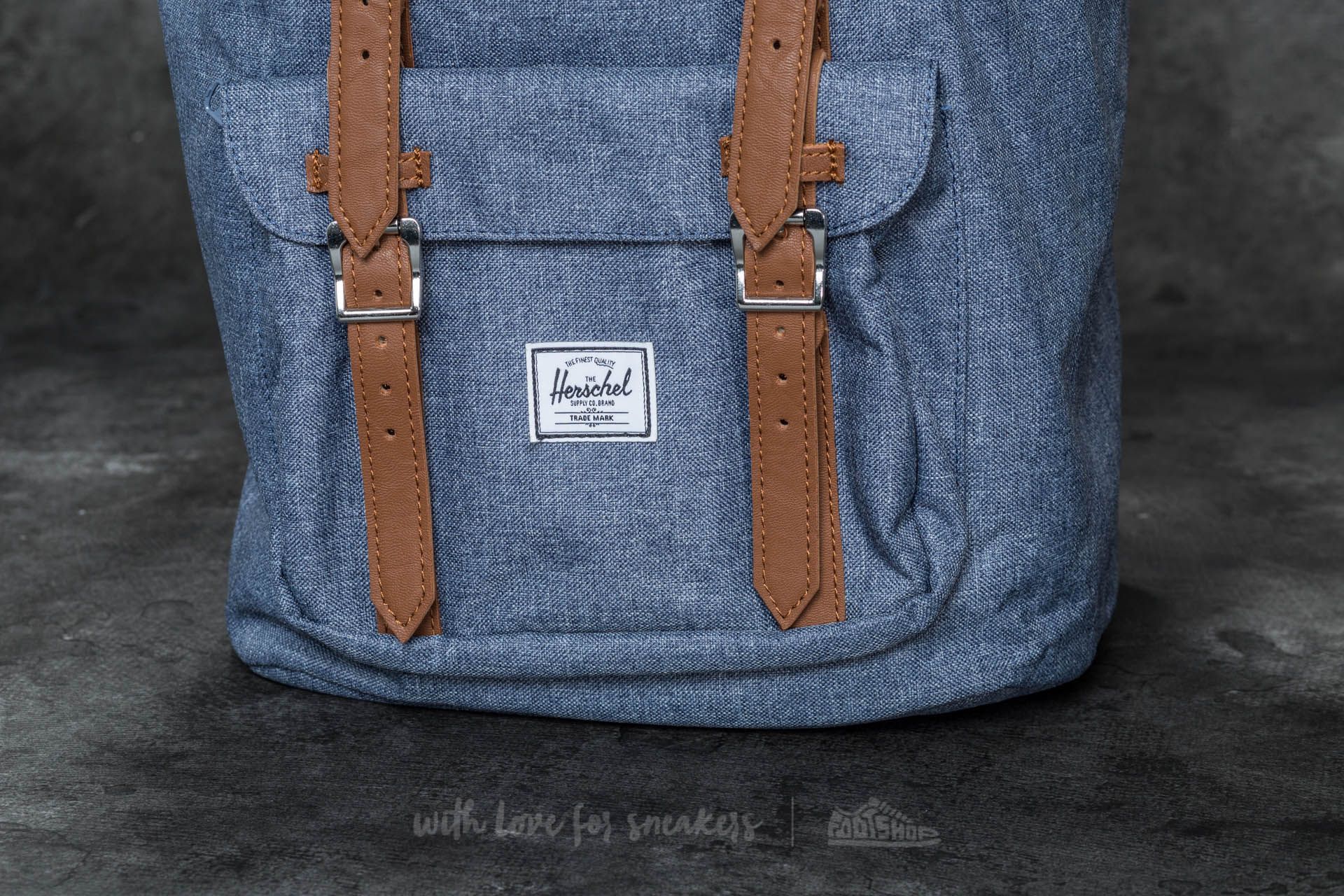 Backpacks Herschel Supply Co. Little America Backpack Dark Chambray Crosshatch Tan Synthetic Leather Footshop