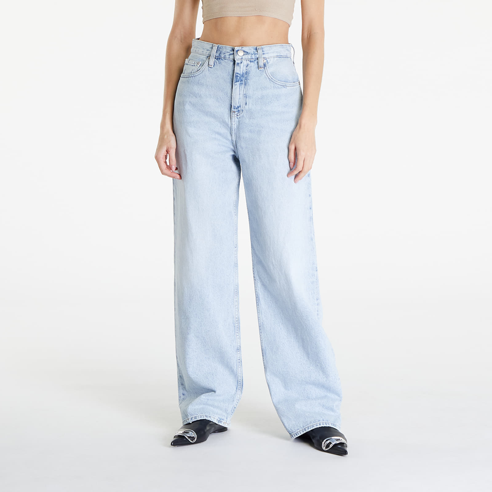 Дънки Calvin Klein Jeans High Rise Relaxed Coated Jeans Denim Light