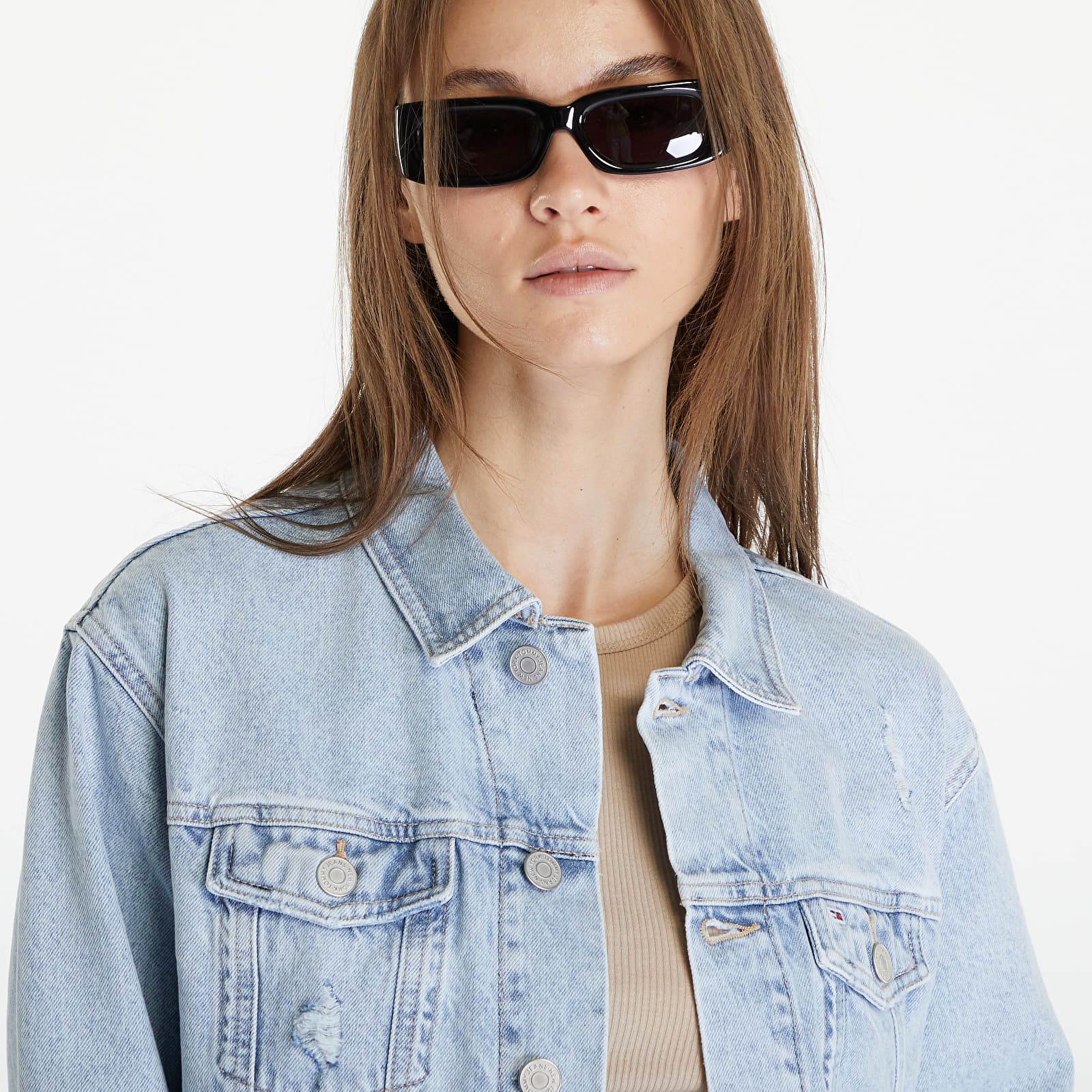 Kabátok Tommy Jeans Mom Classic Flag Jacket Denim Light