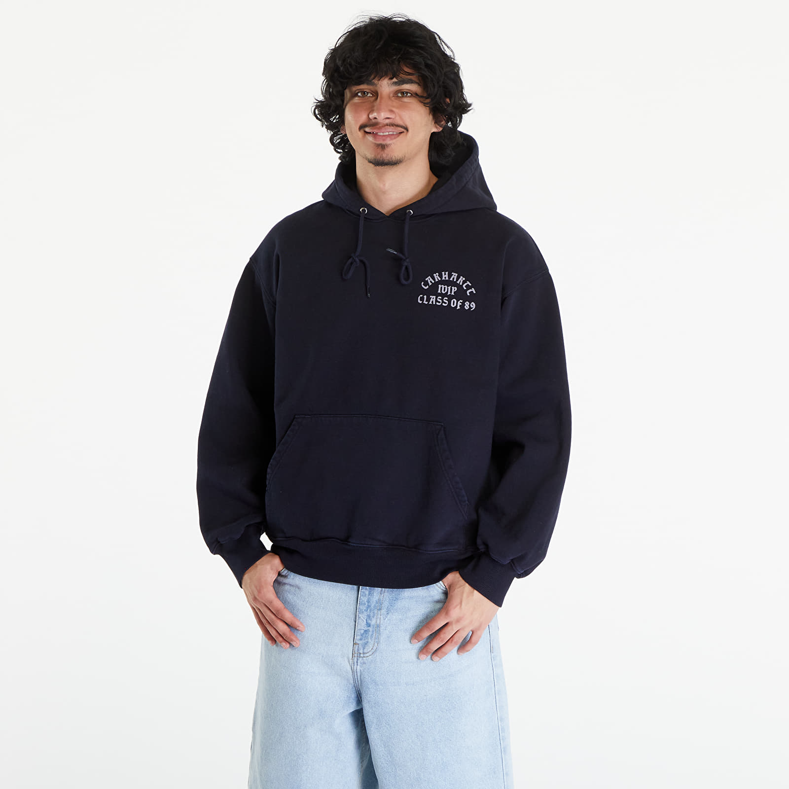 Mikiny Carhartt WIP Hooded Class of 89 Sweat UNISEX Dark Navy/ White Garment Dyed