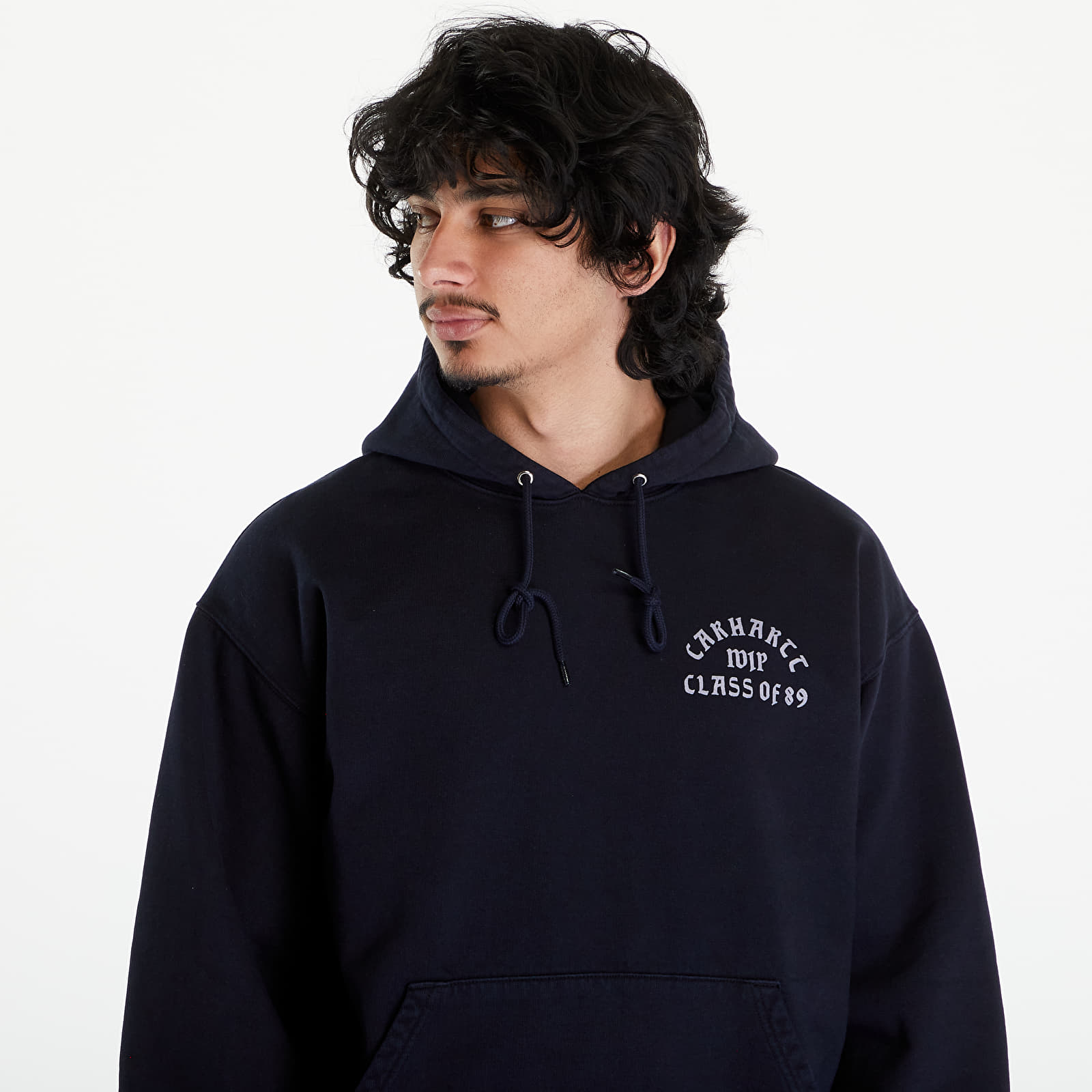 Mikiny Carhartt WIP Hooded Class of 89 Sweat UNISEX Dark Navy/ White Garment Dyed