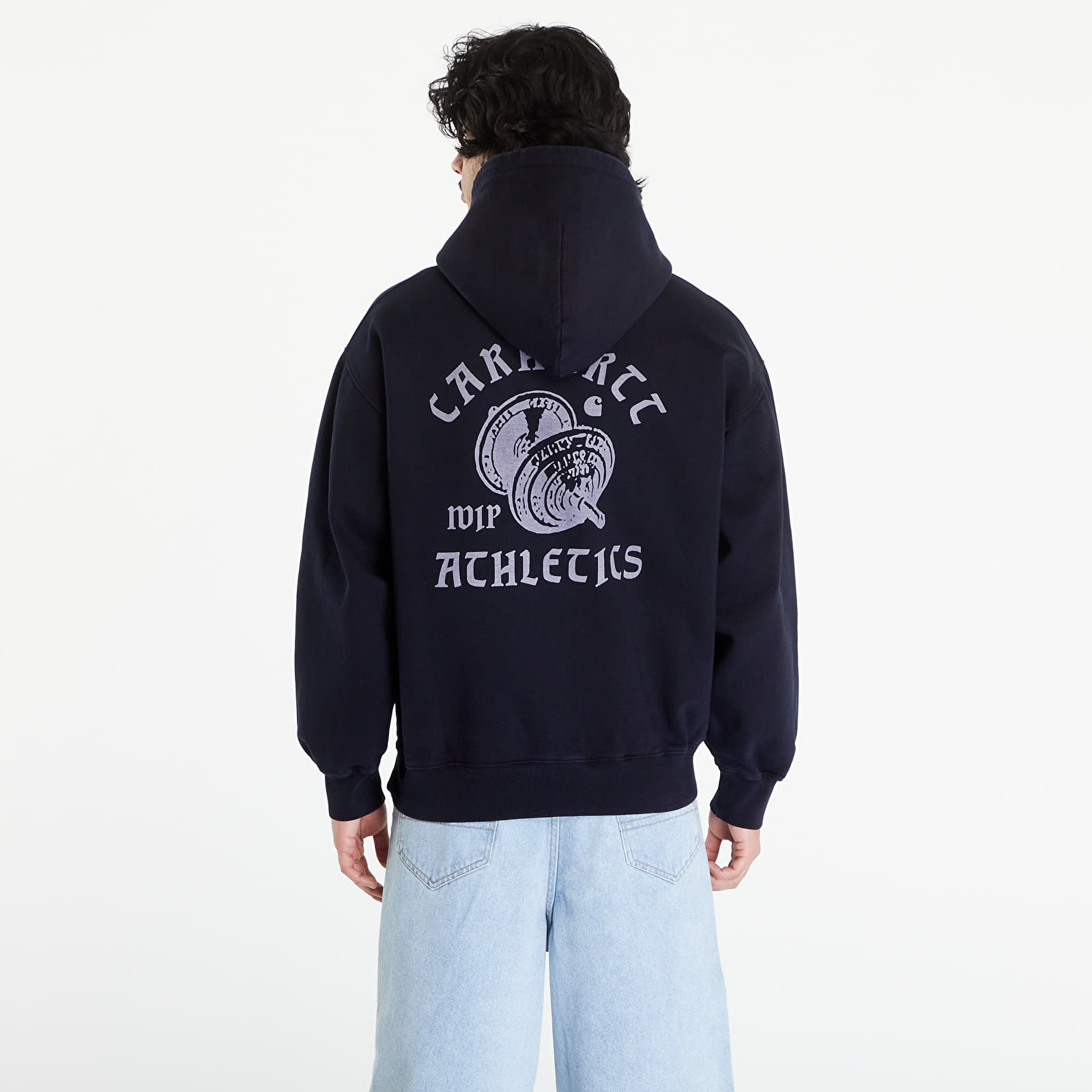 Mikiny Carhartt WIP Hooded Class of 89 Sweat UNISEX Dark Navy/ White Garment Dyed