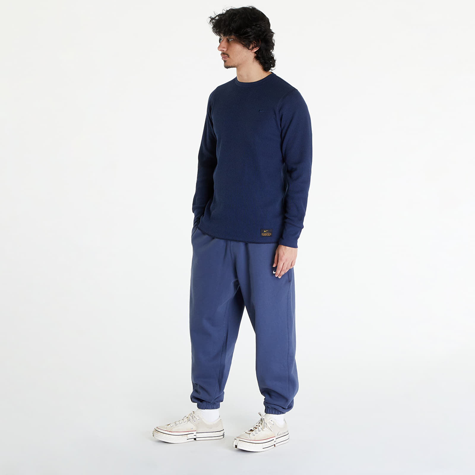 T-skjorter Nike Life Men's Long-Sleeve Heavyweight Waffle Top Obsidian/ Dark Obsidian/ Obsidian