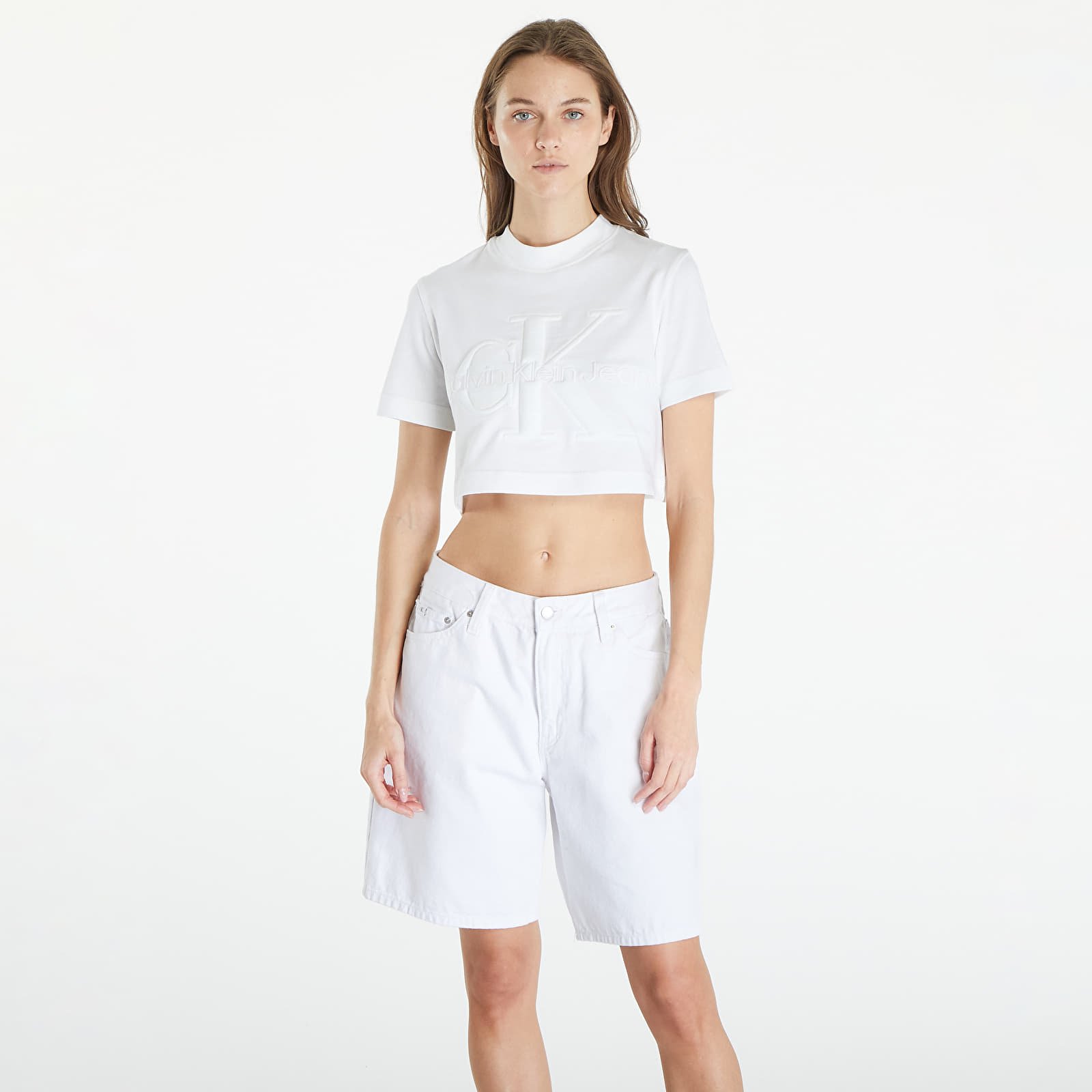 Pólók Calvin Klein Jeans Premium Monologo Cropped T-Shirt White
