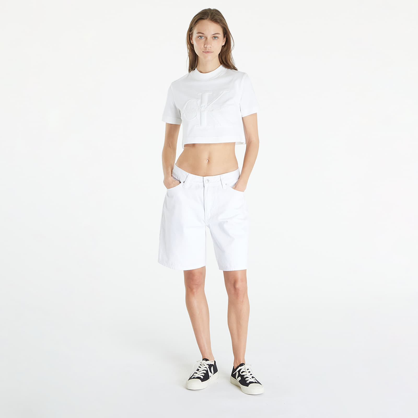 Pólók Calvin Klein Jeans Premium Monologo Cropped T-Shirt White