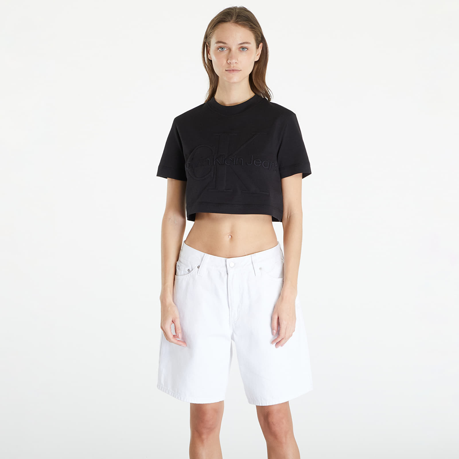 Тениски Calvin Klein Jeans Premium Monologo Cropped T-Shirt Black