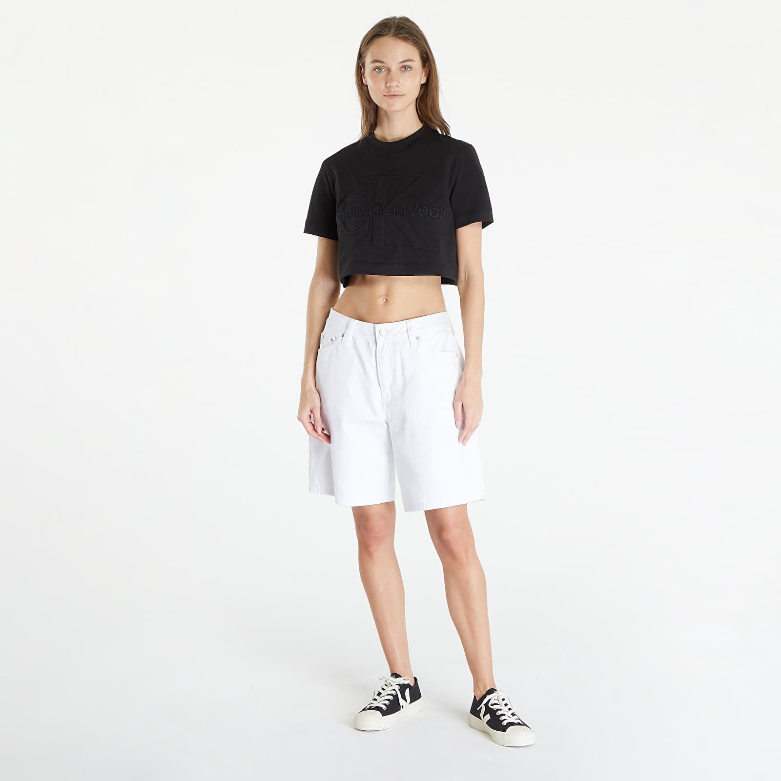 Trička Calvin Klein Jeans Premium Monologo Cropped T-Shirt Black