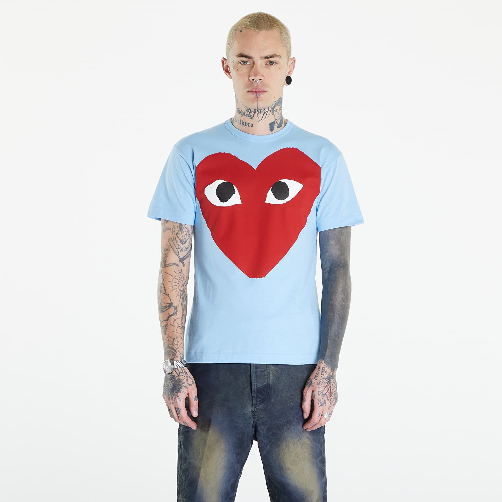 Pólók Comme des Garçons PLAY Short Sleeve Logo Print T-Shirt UNISEX Blue