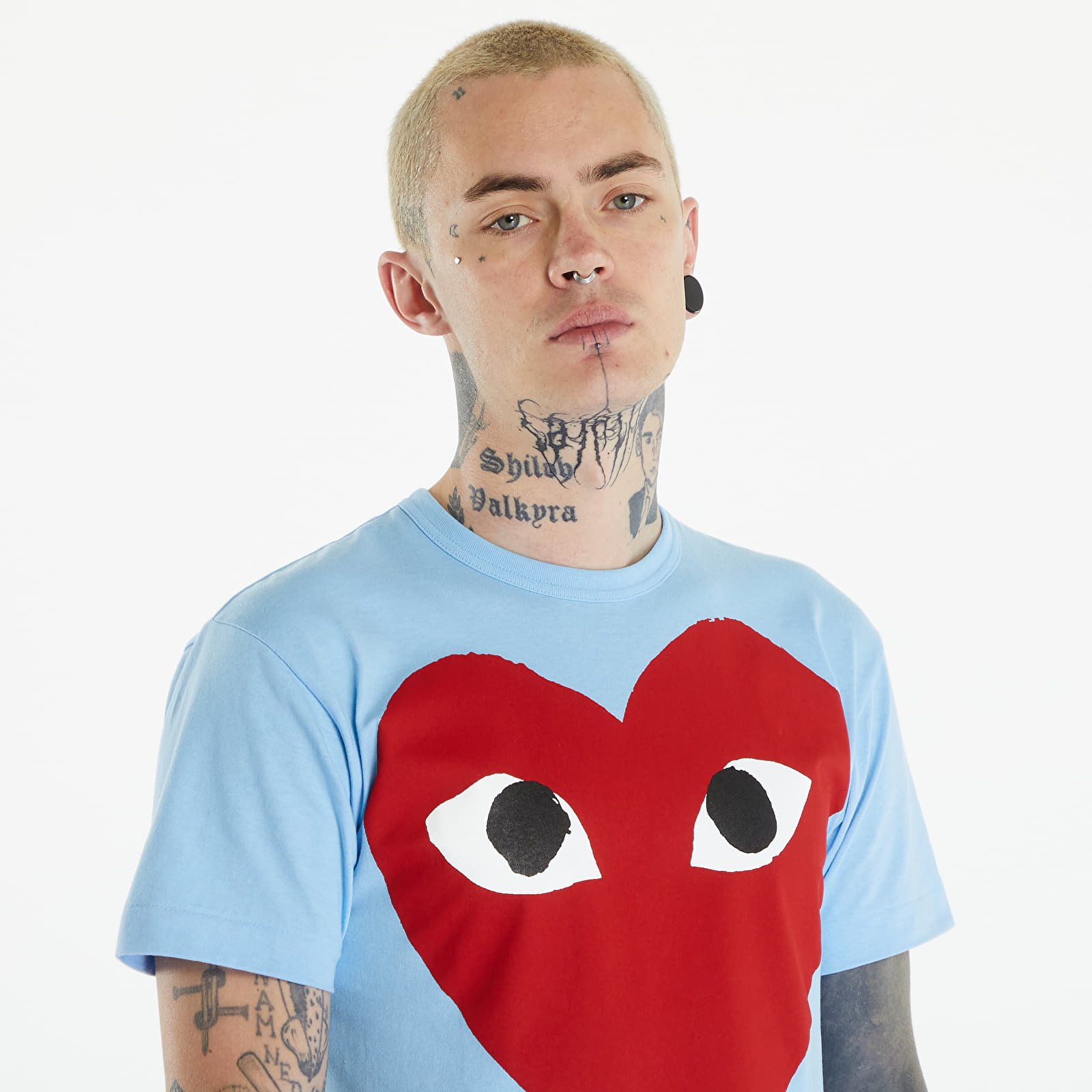 Pólók Comme des Garçons PLAY Short Sleeve Logo Print T-Shirt UNISEX Blue