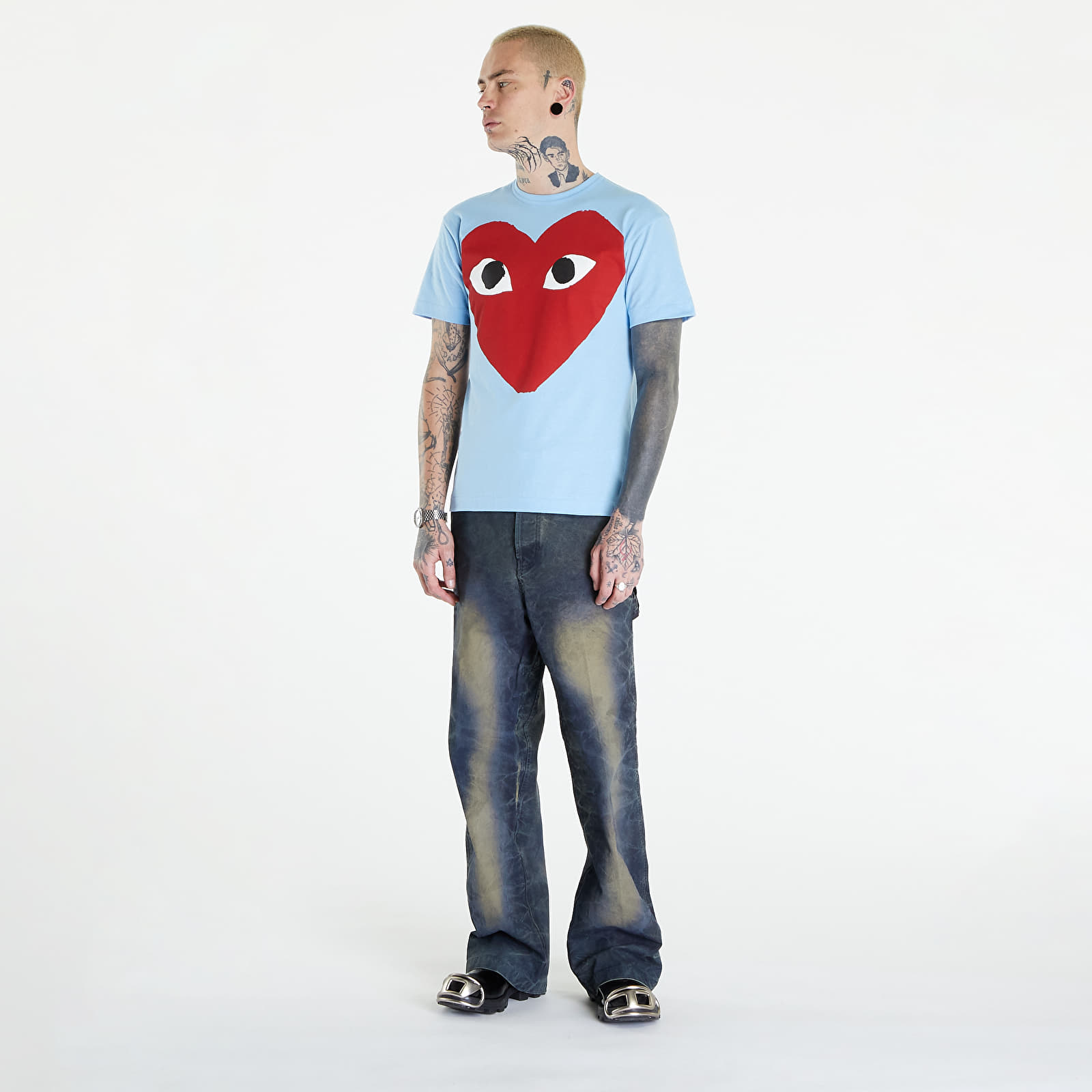 Pólók Comme des Garçons PLAY Short Sleeve Logo Print T-Shirt UNISEX Blue