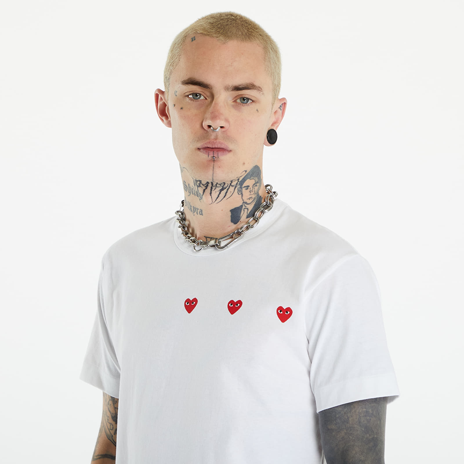 T-Shirts Comme des Garçons PLAY Short Sleeve Logo Print T-Shirt UNISEX White