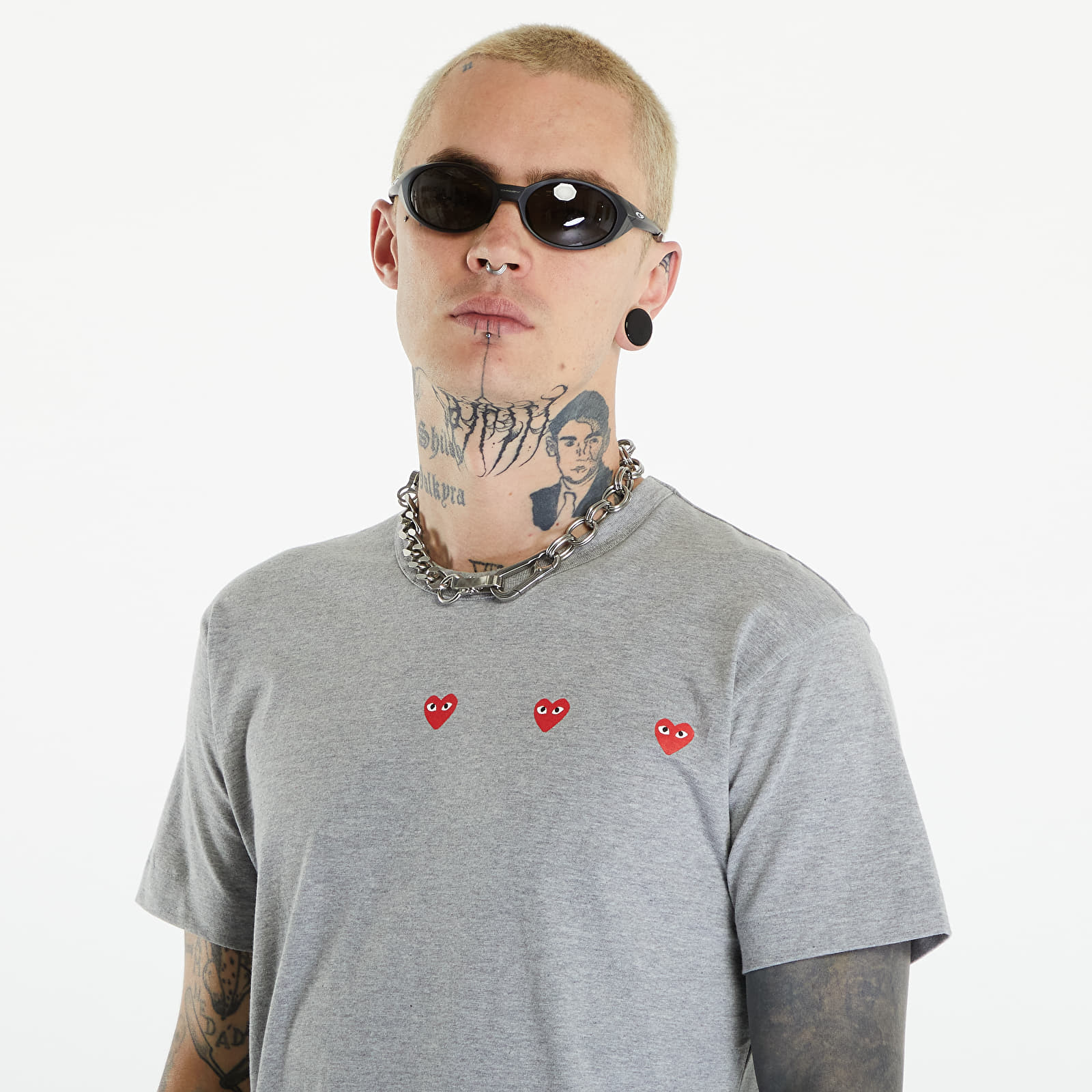 T-Shirts Comme des Garçons PLAY Short Sleeve Logo Print T-Shirt UNISEX Grey
