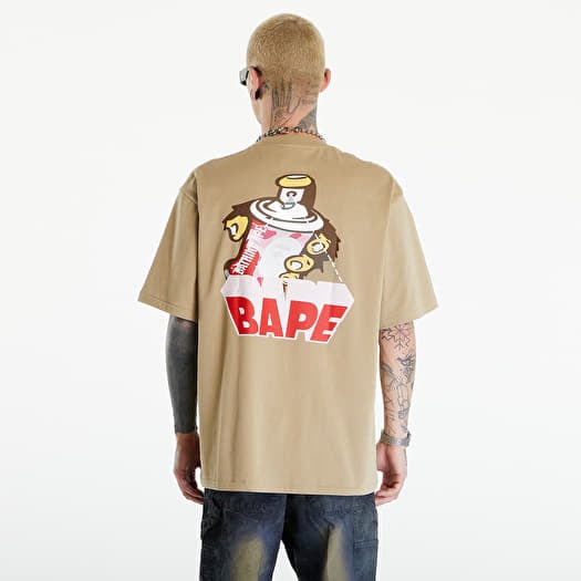 T shirts A BATHING APE Graffiti Bape Logo Relaxed Fit Tee Beige Footshop