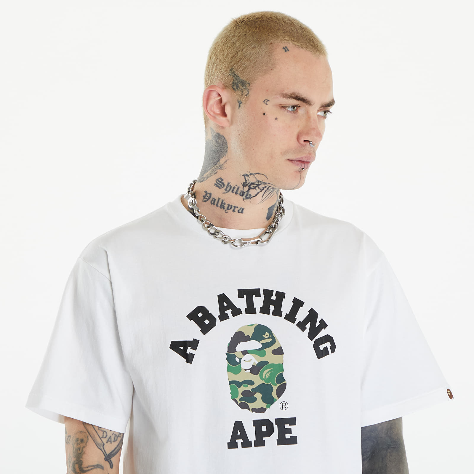 T-Shirts A BATHING APE Abc Camo College Tee White/ Green