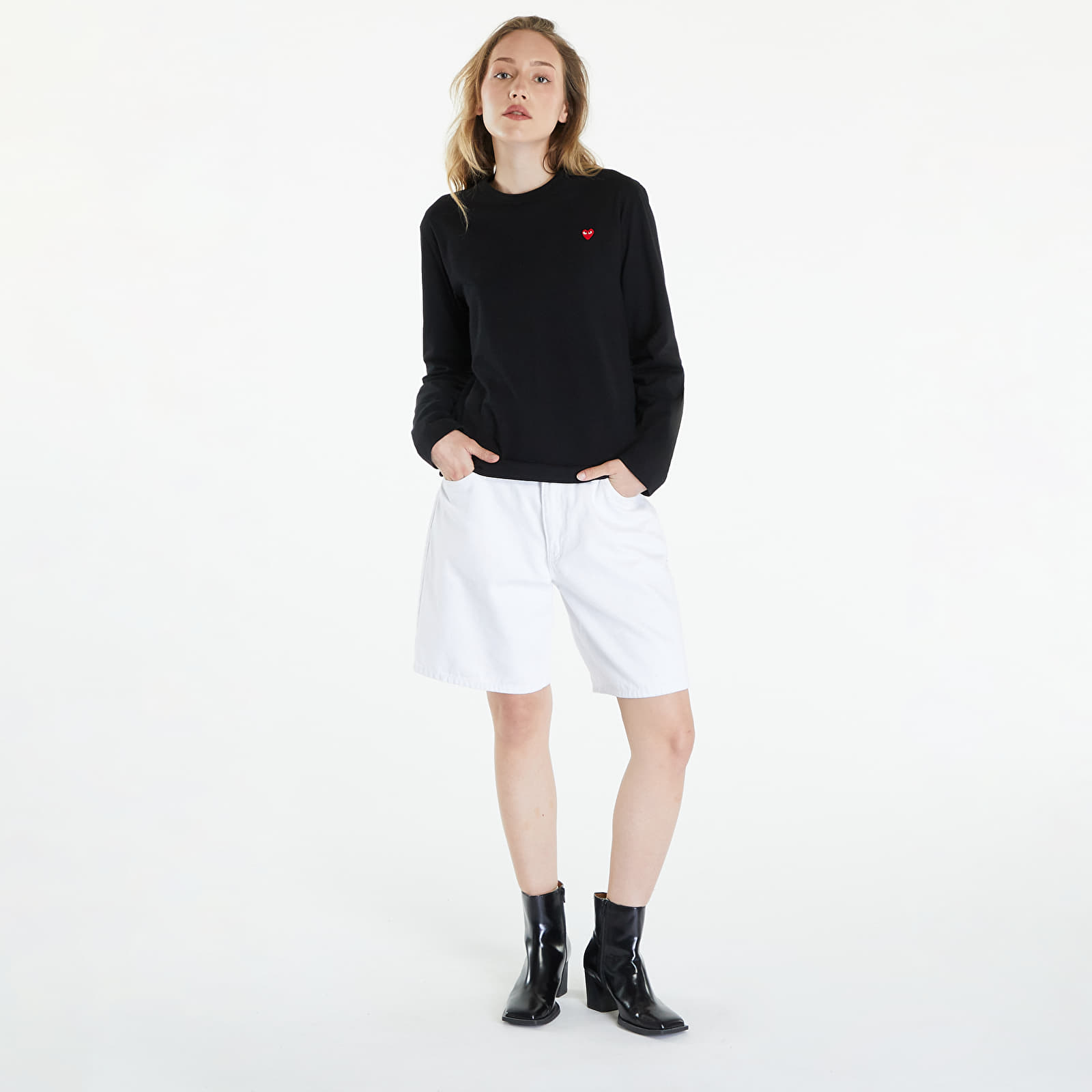 T-shirts Comme des Garçons PLAY Long Sleeve Small Red Emblem T-Shirt UNISEX Black
