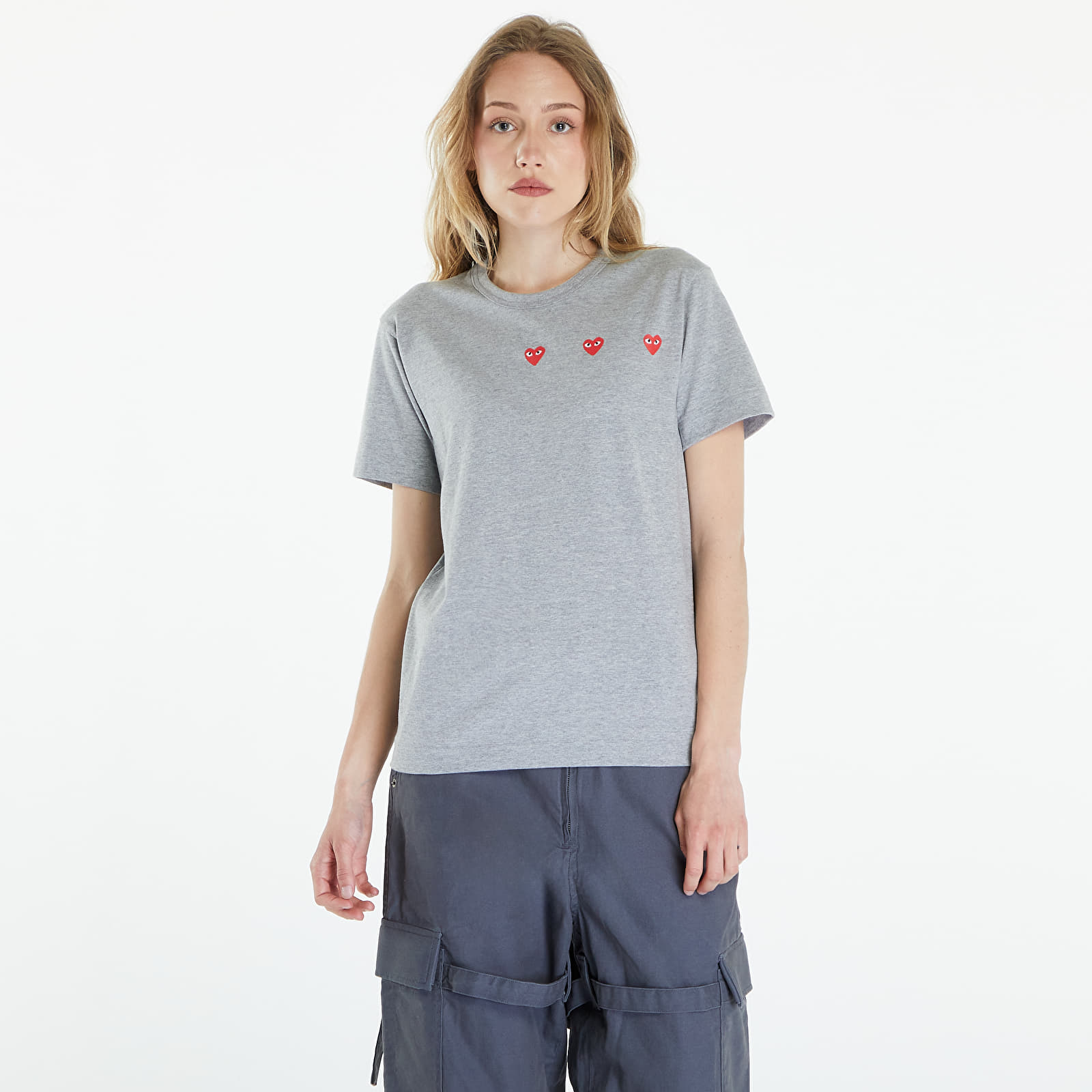 T-Shirts Comme des Garçons PLAY Short Sleeve Logo Print T-Shirt UNISEX Grey