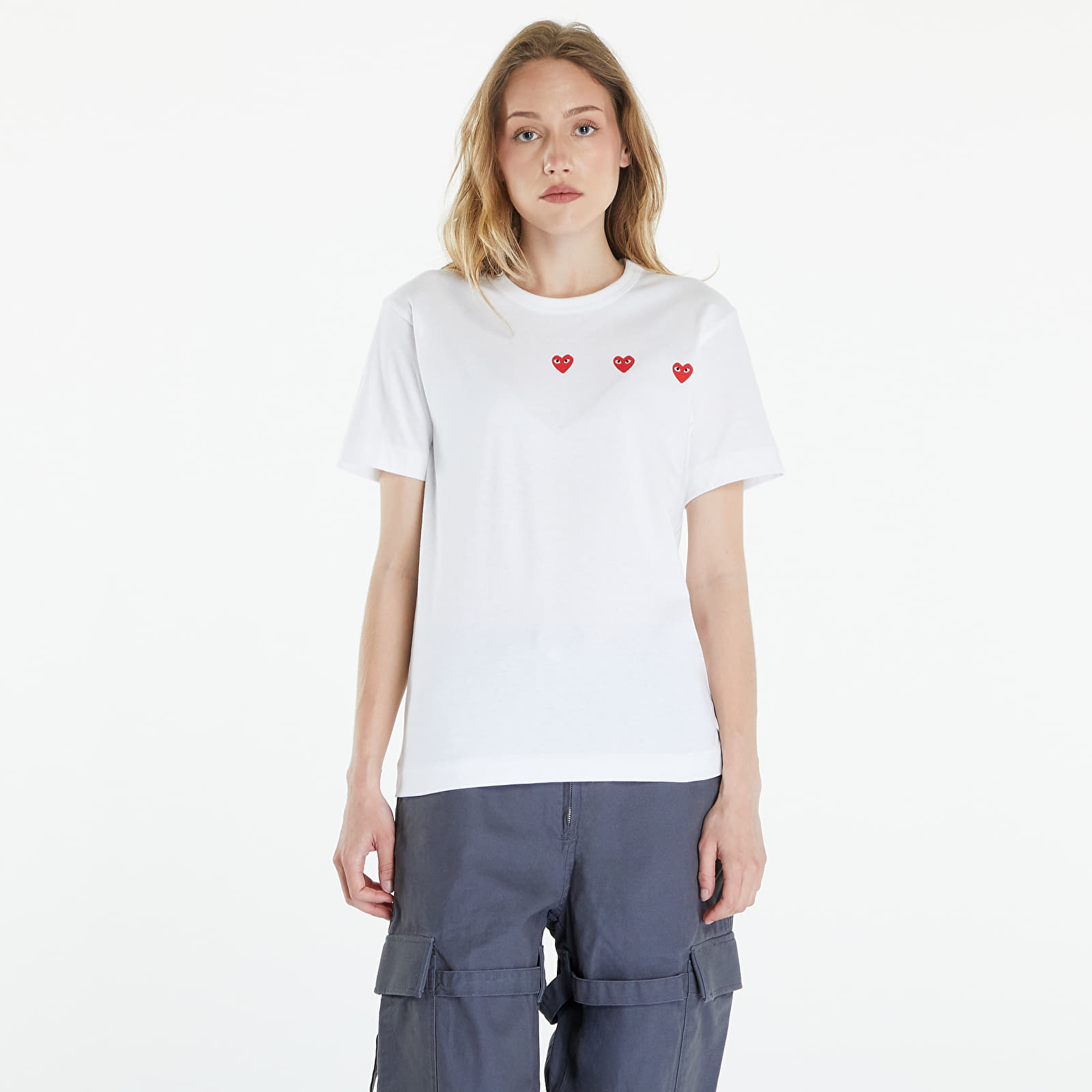 T-Shirts Comme des Garçons PLAY Short Sleeve Logo Print T-Shirt UNISEX White