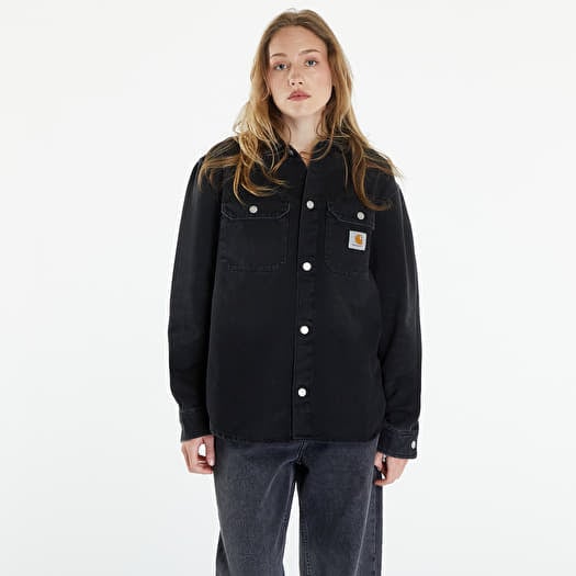 Bunda Carhartt WIP Harvey Shirt Jac UNISEX Black Dark Used Wash