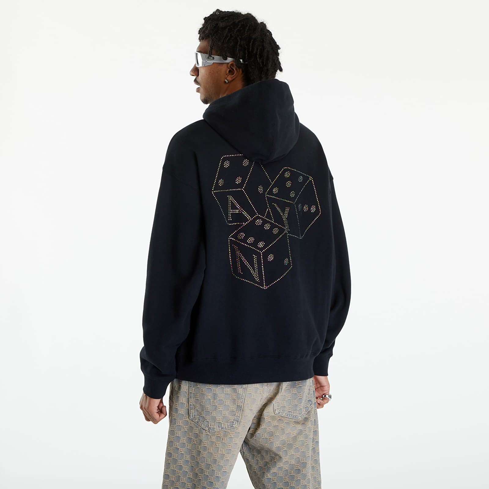 Džemperiai su gobtuvais ir džemperiai Awake NY Dice Rhinestone Hoodie Black