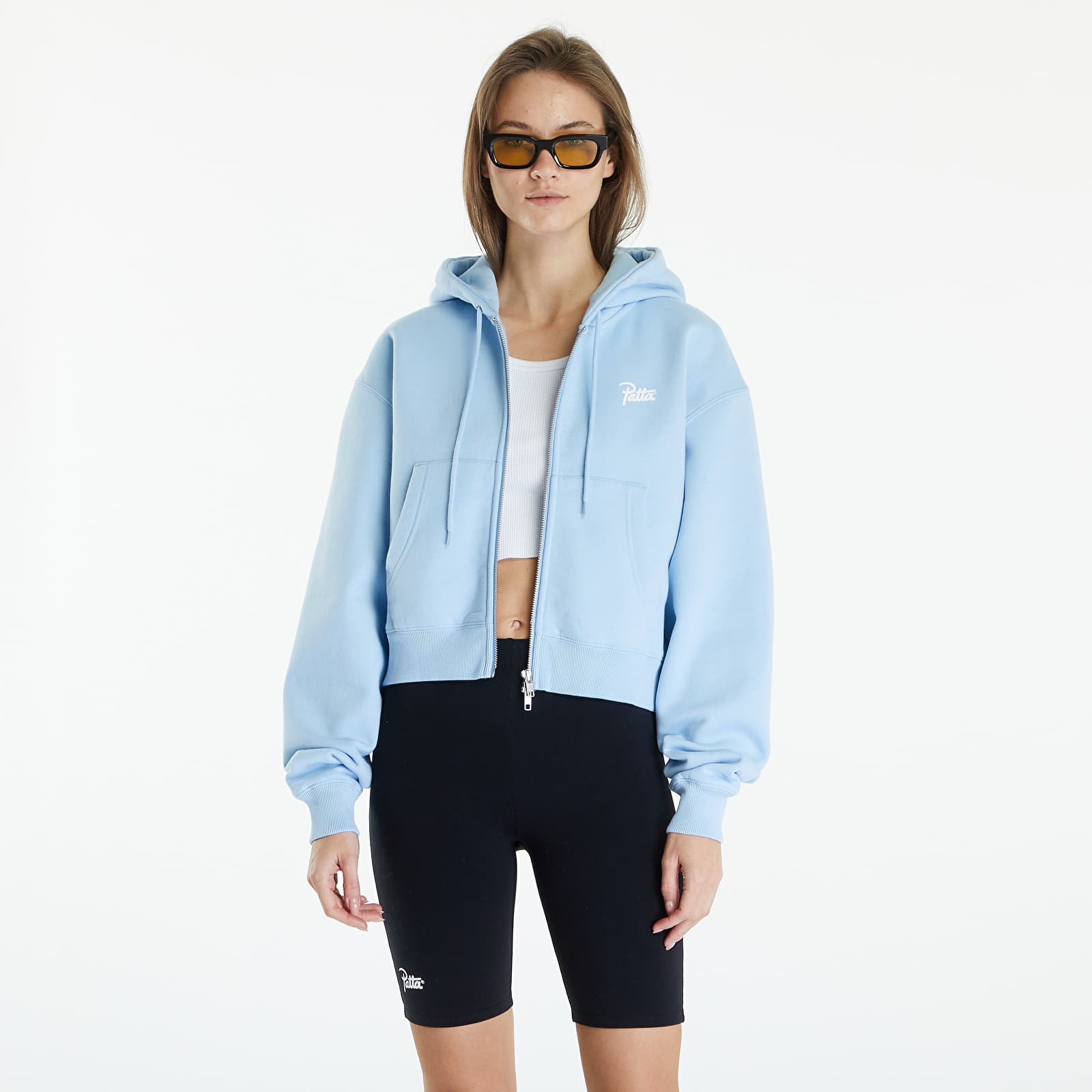 Mikiny Patta Femme Basic Crop Zip Up Hooded Sweater Blue Bell