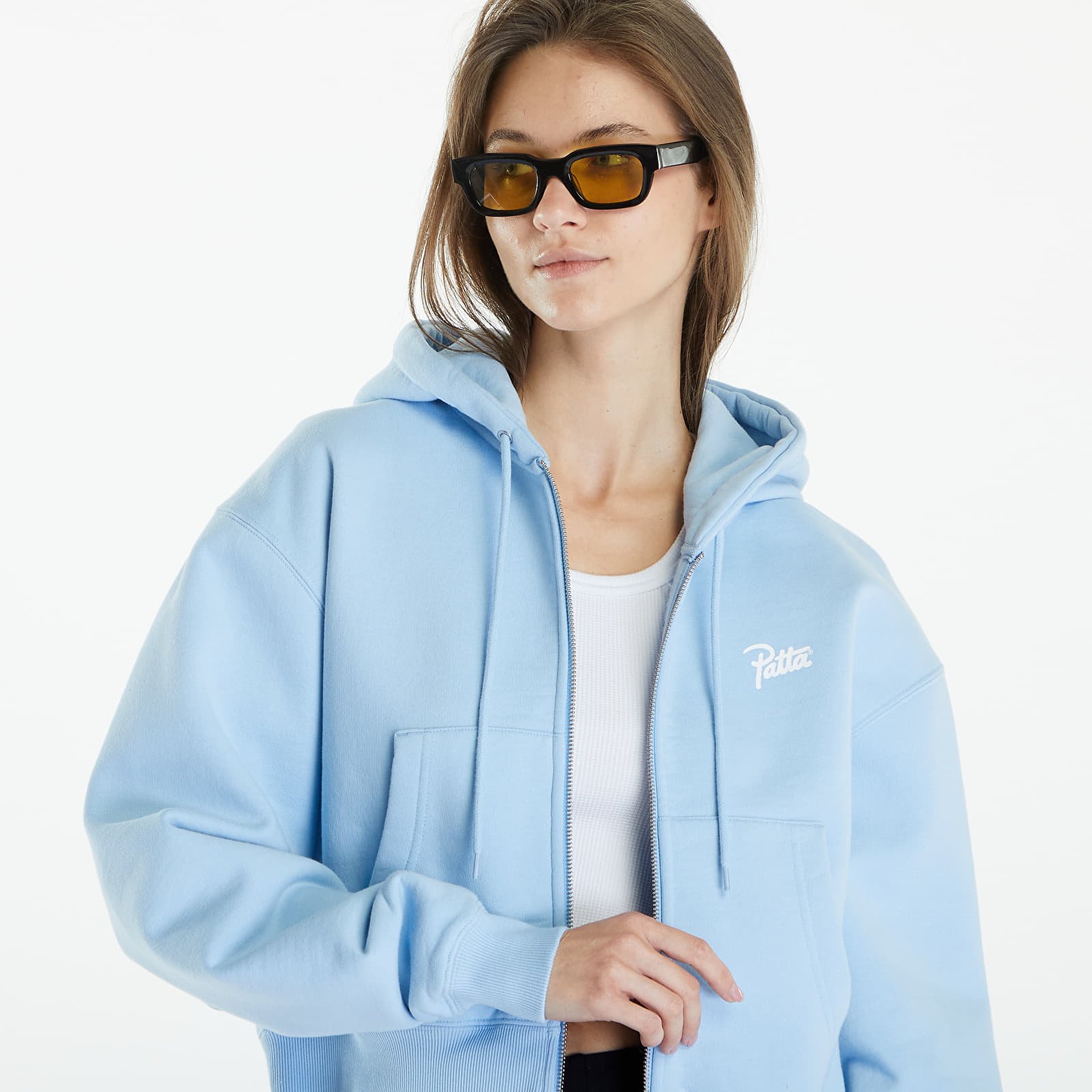 Mikiny Patta Femme Basic Crop Zip Up Hooded Sweater Blue Bell