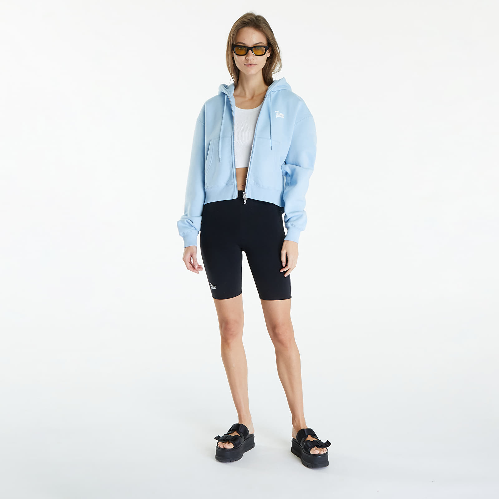 Mikiny Patta Femme Basic Crop Zip Up Hooded Sweater Blue Bell