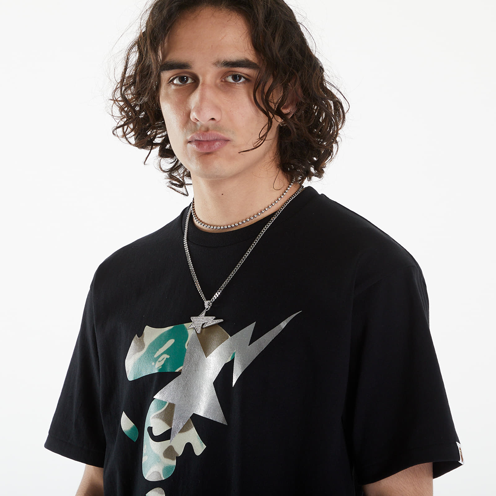 T-shirts A BATHING APE Liquid Camo Ape Face Star Tee Black/ Olive Drab |  Footshop