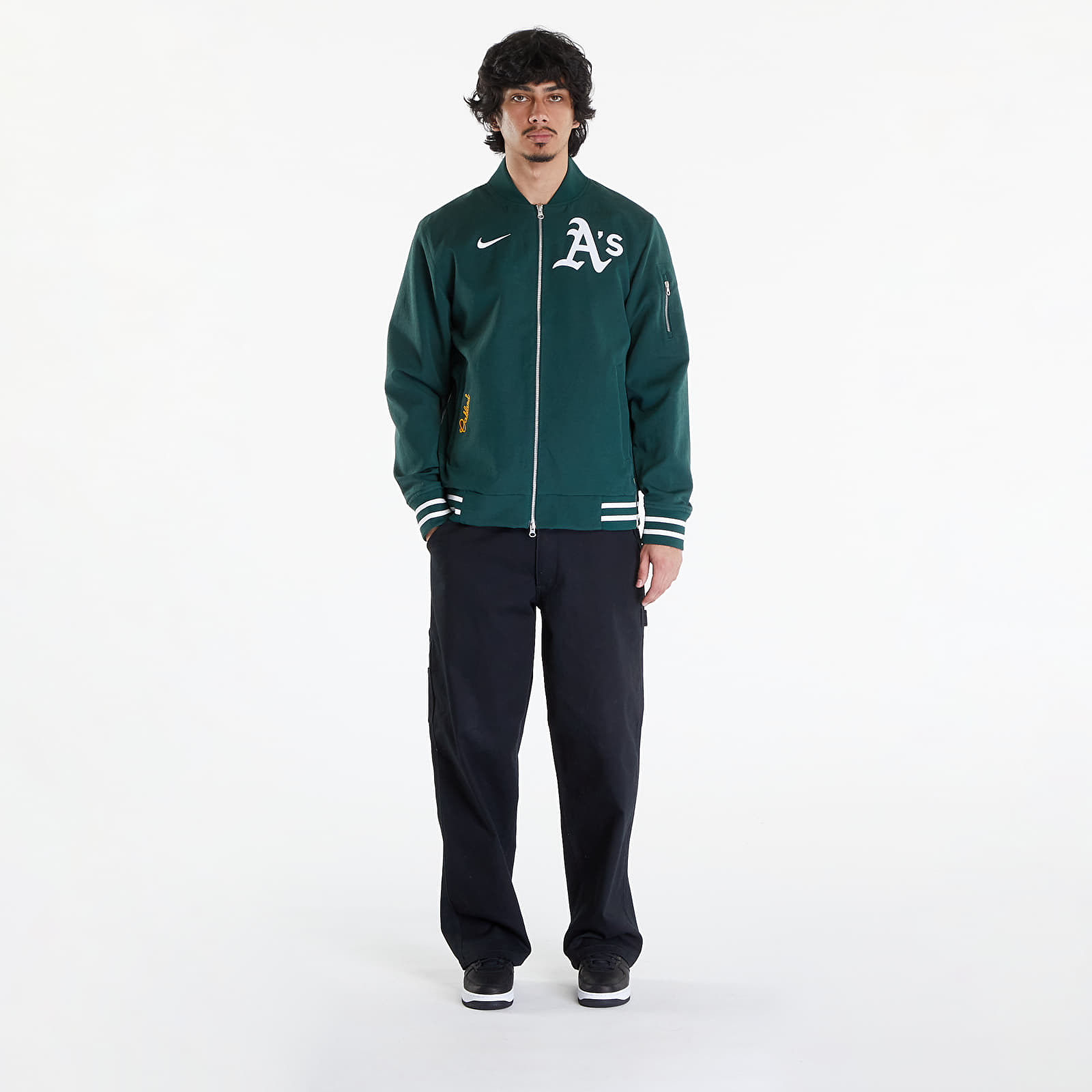 Bomber Nike Men's AC Bomber Jacket Oakland Athletics Pro Green/ Pro Green/ White