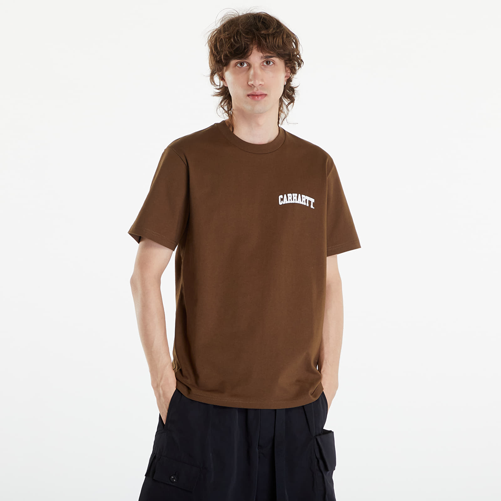 Koszulki Carhartt WIP University Script Short Sleeve T-Shirt UNISEX Lumber/ White