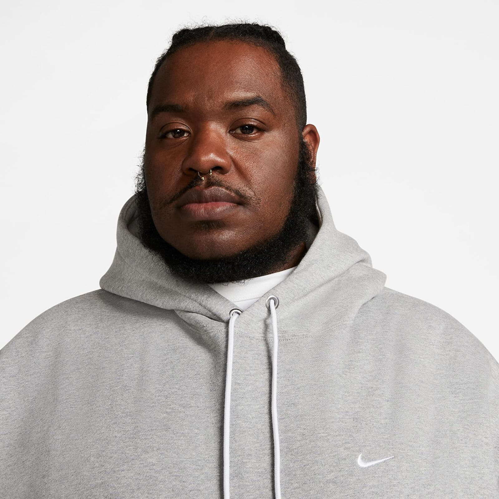 Bluzy Nike Solo Swoosh Men's Fleece Pullover Hoodie Dk Grey Heather/ White