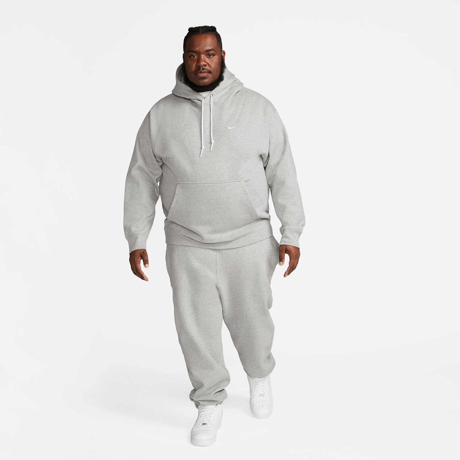Bluzy Nike Solo Swoosh Men's Fleece Pullover Hoodie Dk Grey Heather/ White