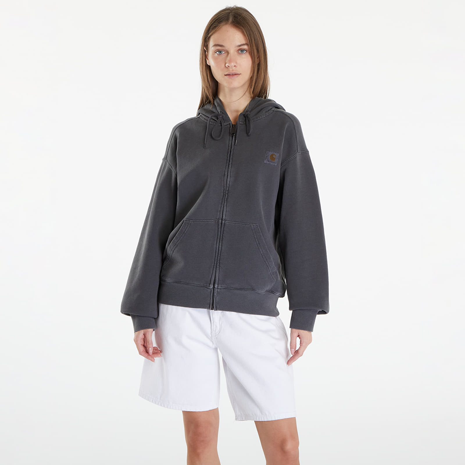 Mikiny Carhartt WIP Hooded Nelson Jacket UNISEX Charcoal Garment Dyed