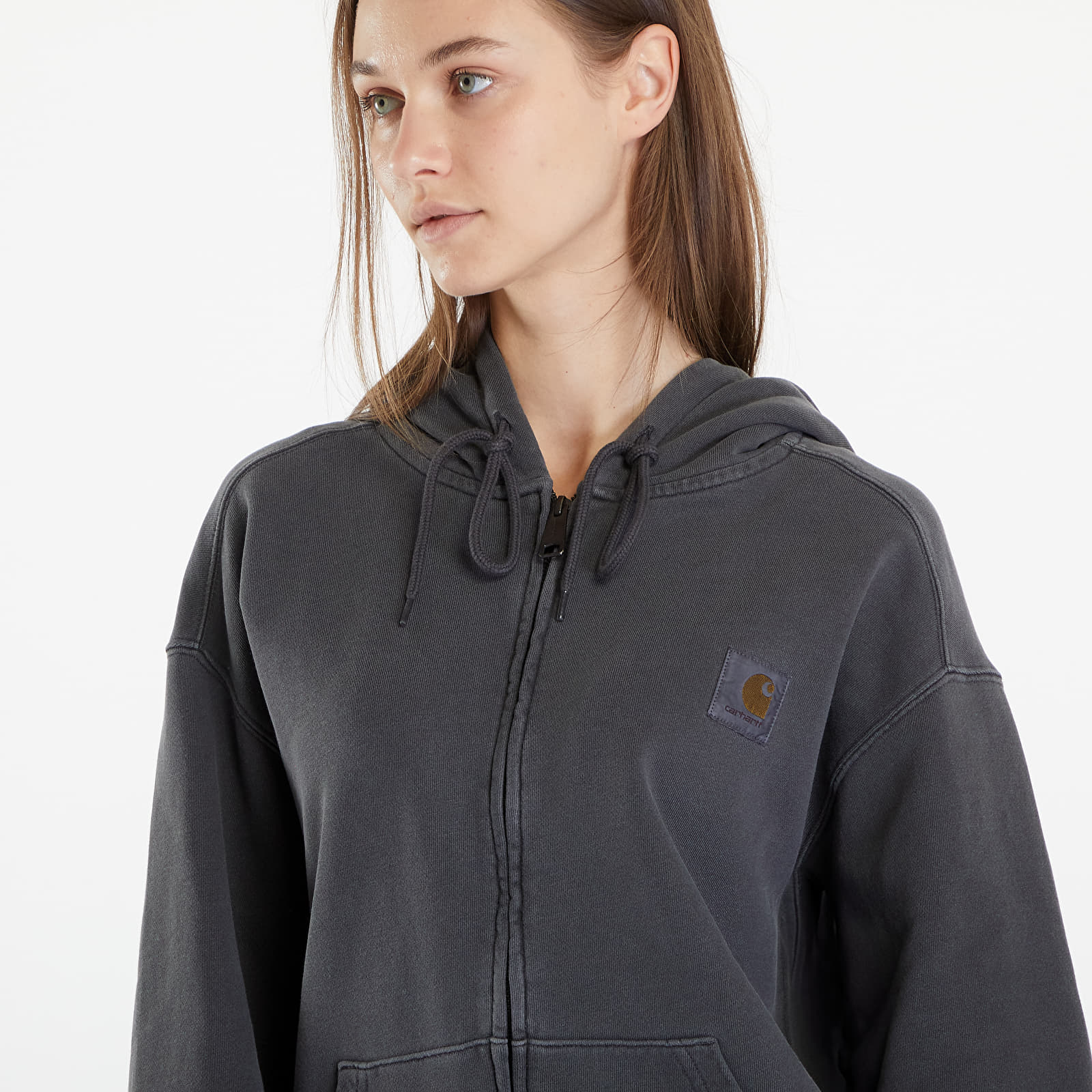 Mikiny Carhartt WIP Hooded Nelson Jacket UNISEX Charcoal Garment Dyed