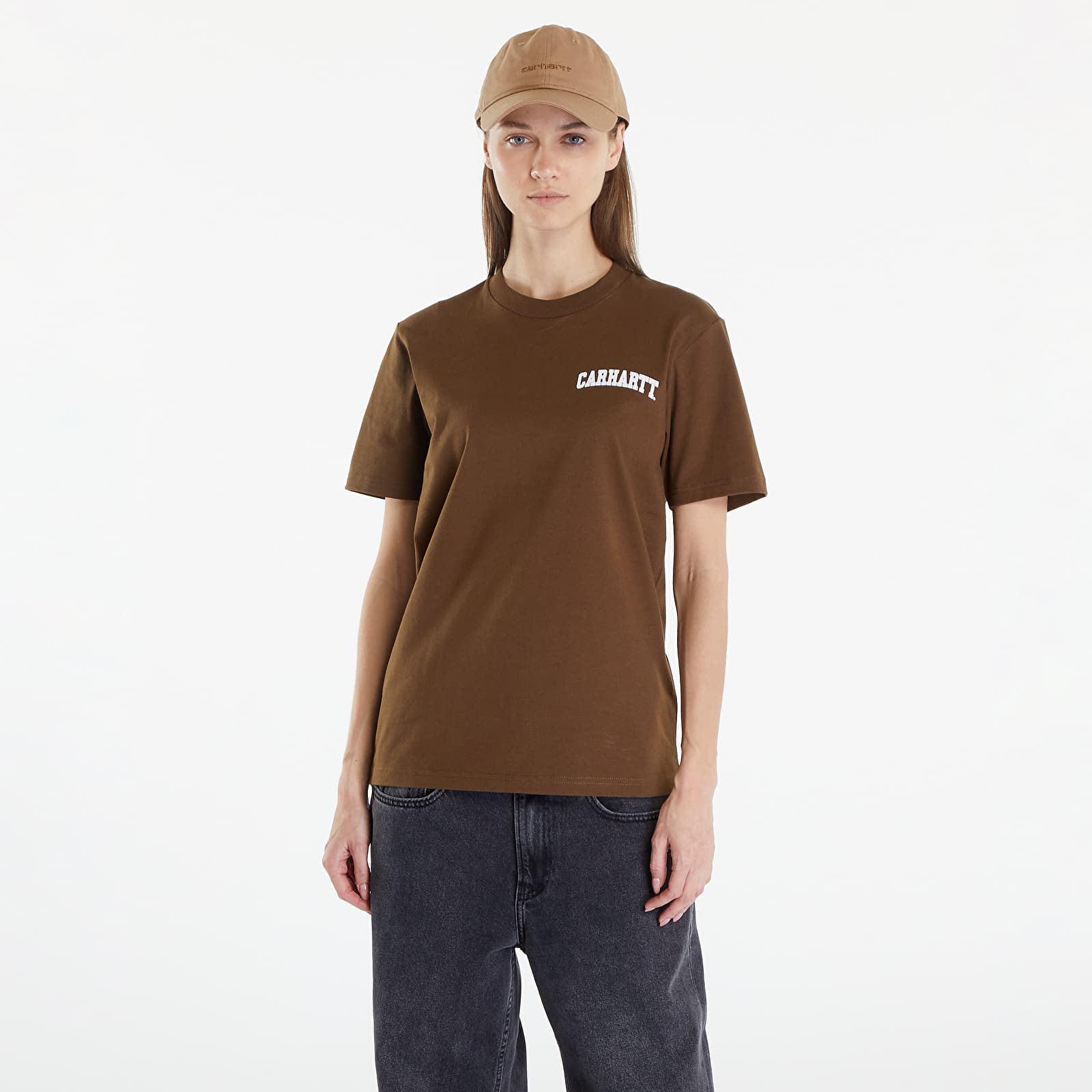 Koszulki Carhartt WIP University Script Short Sleeve T-Shirt UNISEX Lumber/ White