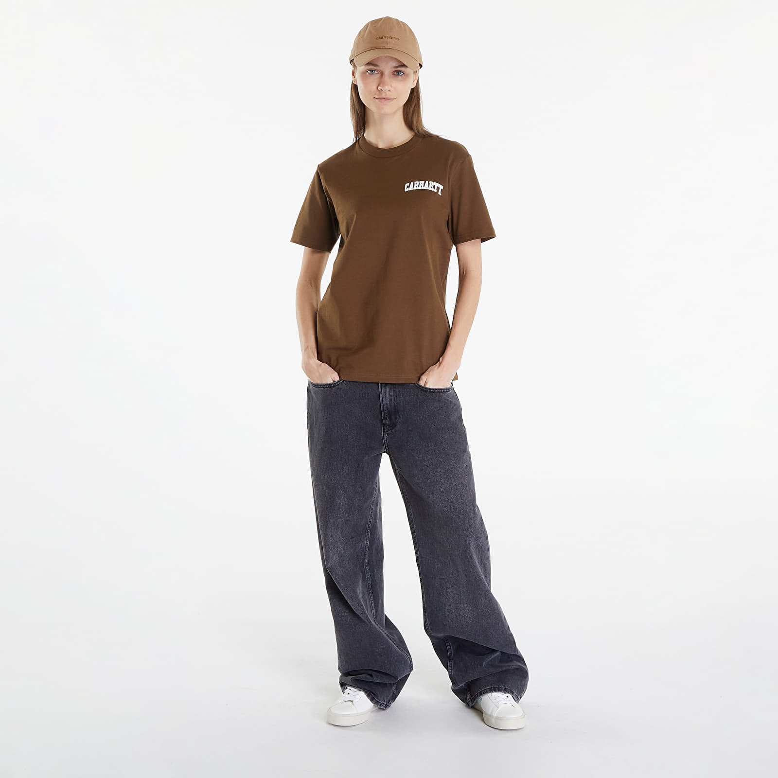 Koszulki Carhartt WIP University Script Short Sleeve T-Shirt UNISEX Lumber/ White