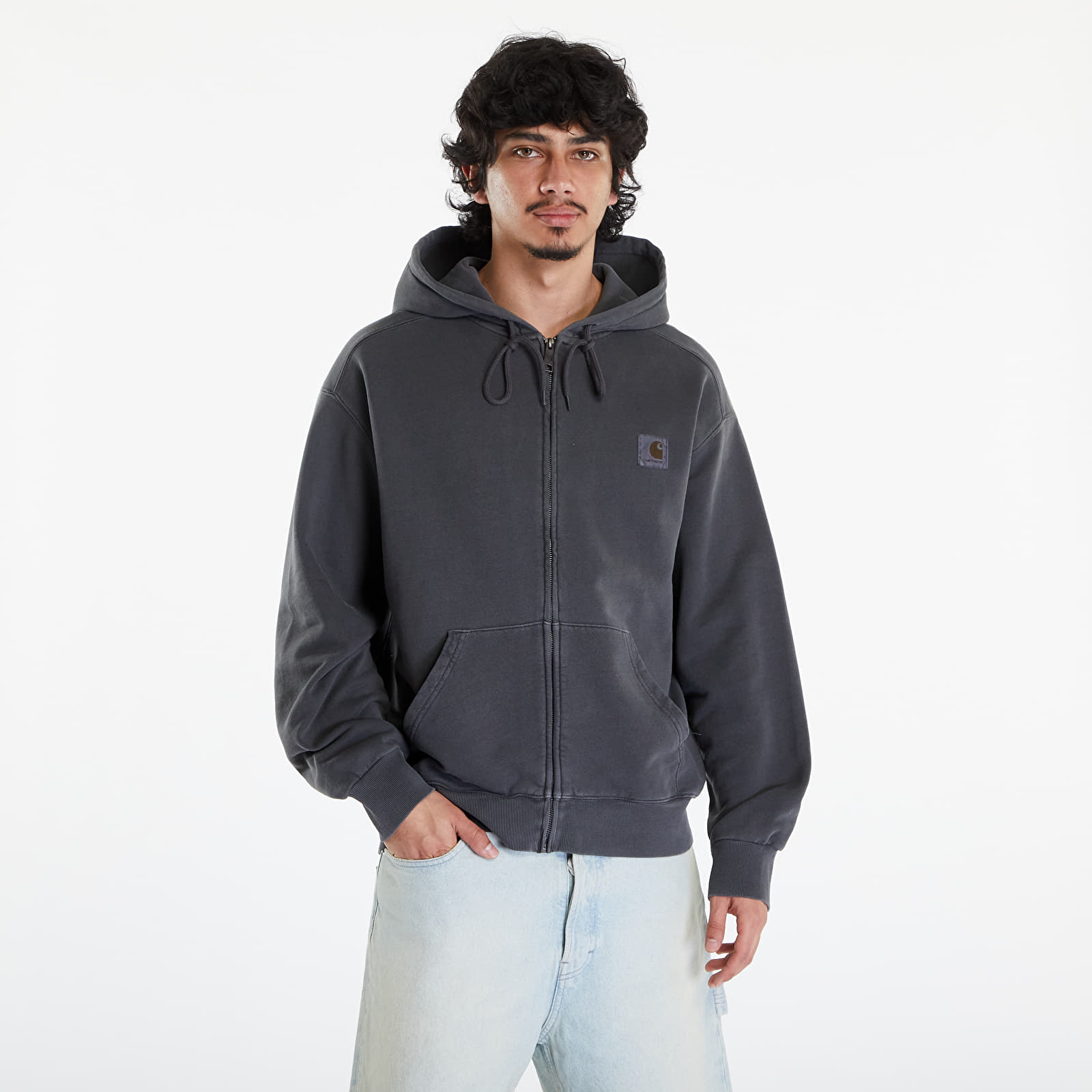 Mikiny Carhartt WIP Hooded Nelson Jacket UNISEX Charcoal Garment Dyed