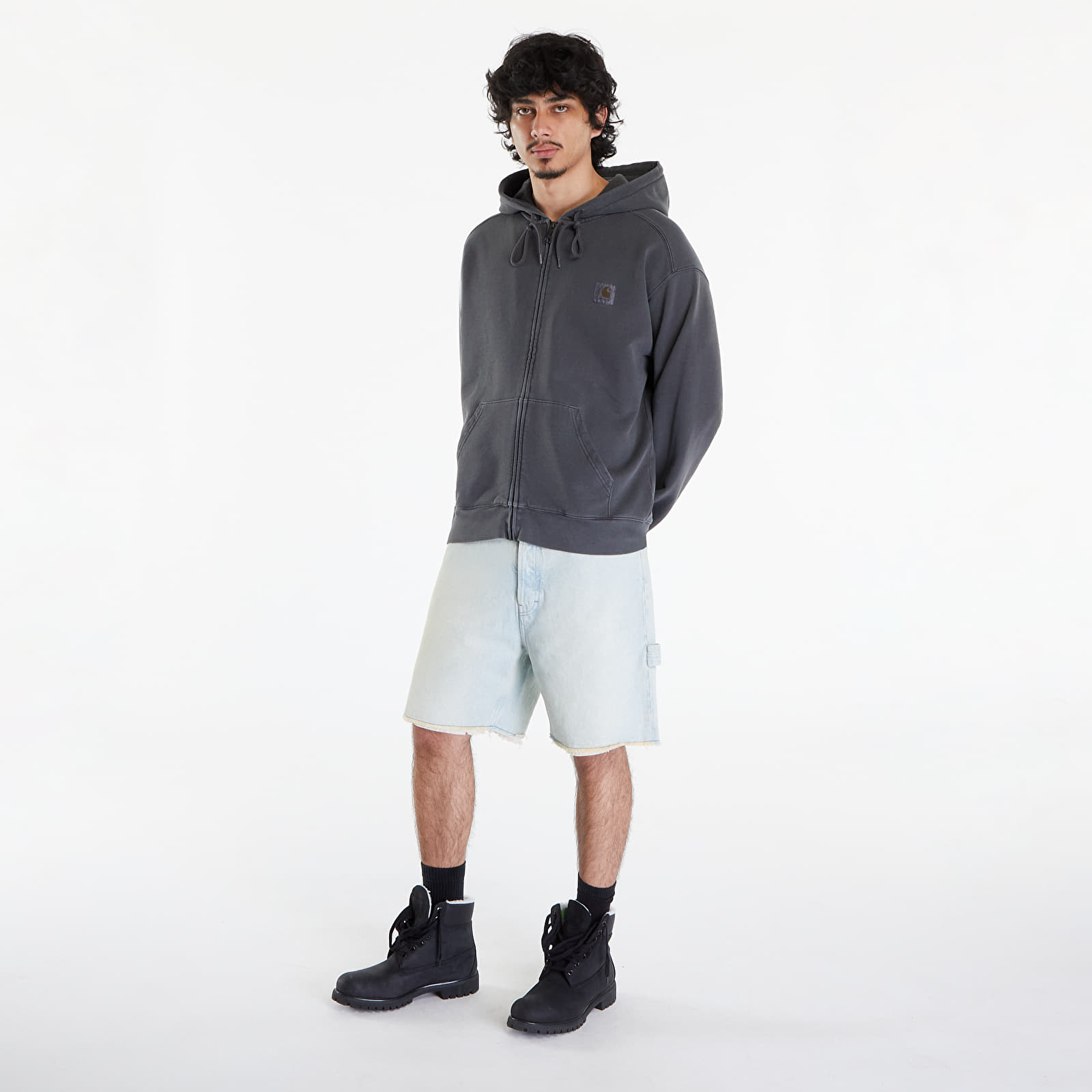 Mikiny Carhartt WIP Hooded Nelson Jacket UNISEX Charcoal Garment Dyed
