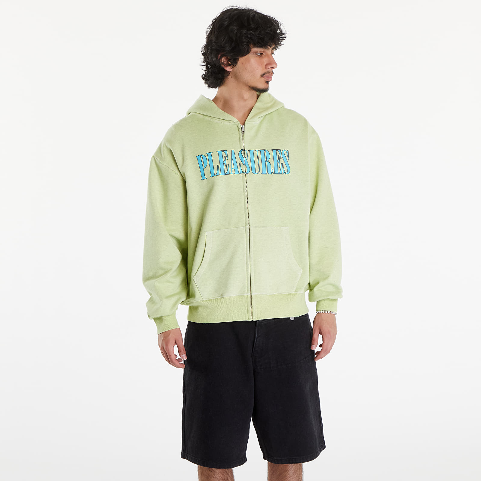 Men's hoodies PLEASURES Onyx Zip Up Hoodie Faded Lime