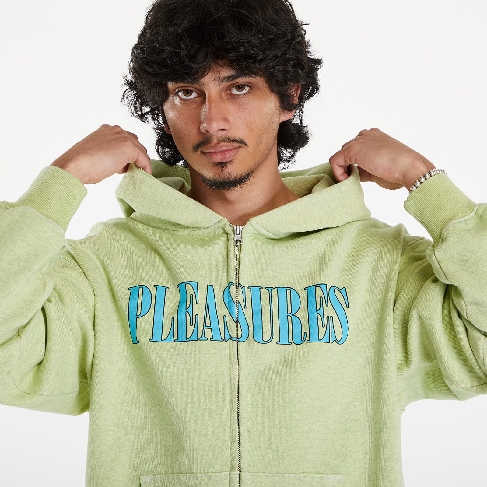 Men s hoodies PLEASURES Onyx Zip Up Hoodie Faded Lime Footshop