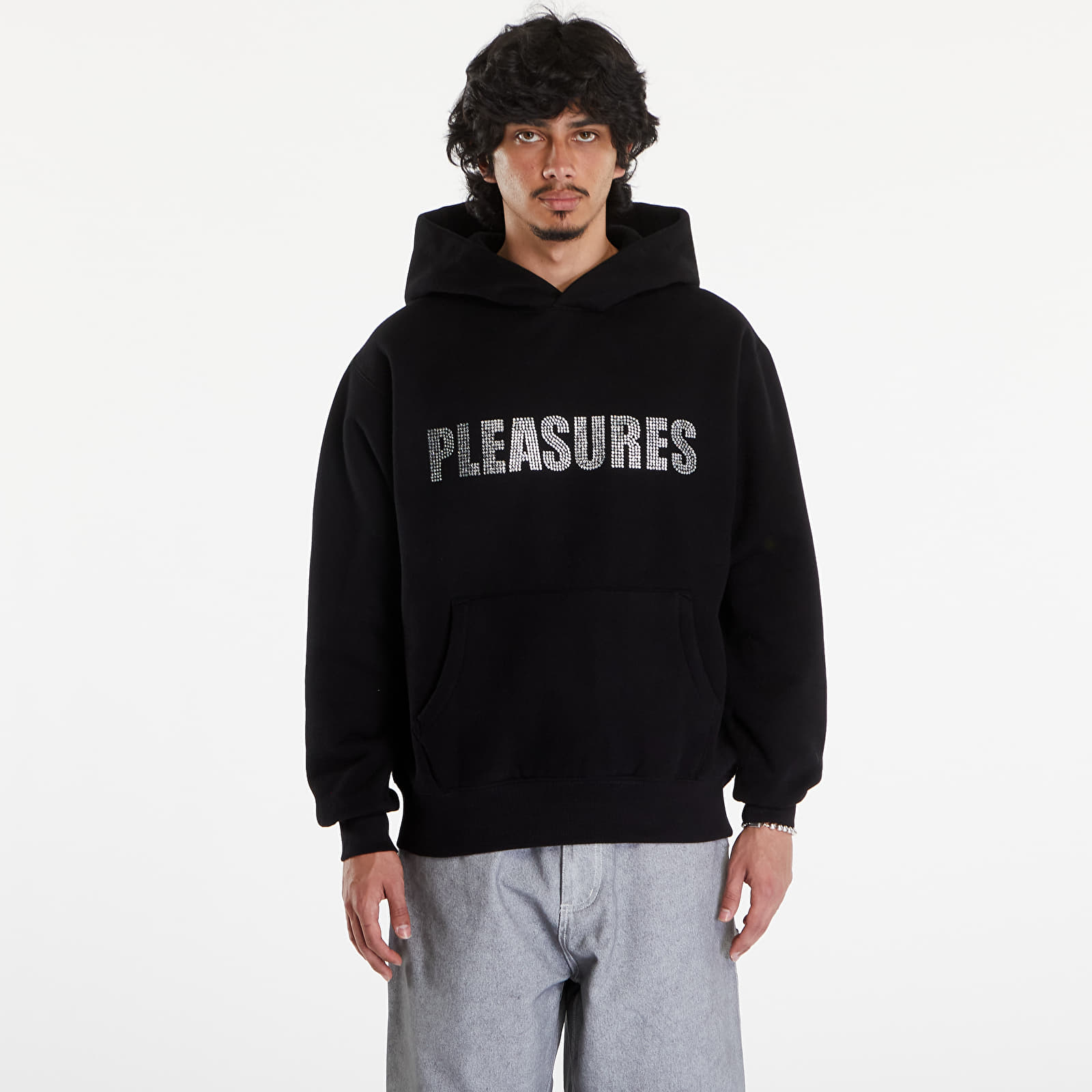 Men s hoodies PLEASURES Rhinestone Impact Hoodie Black Footshop