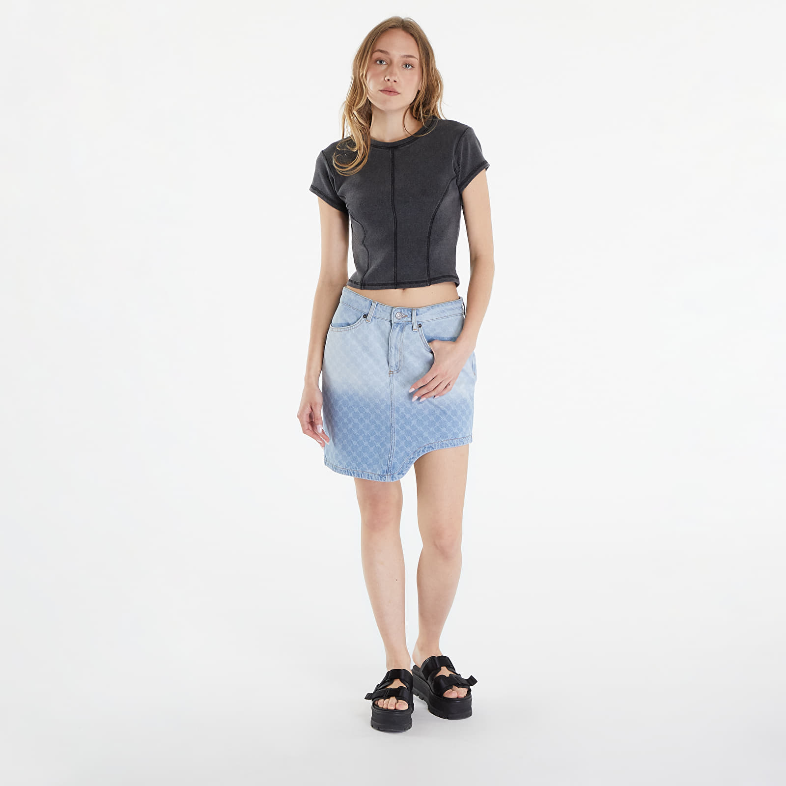 Hameet Daily Paper Zella Monogram Denim Skirt Mid Blue