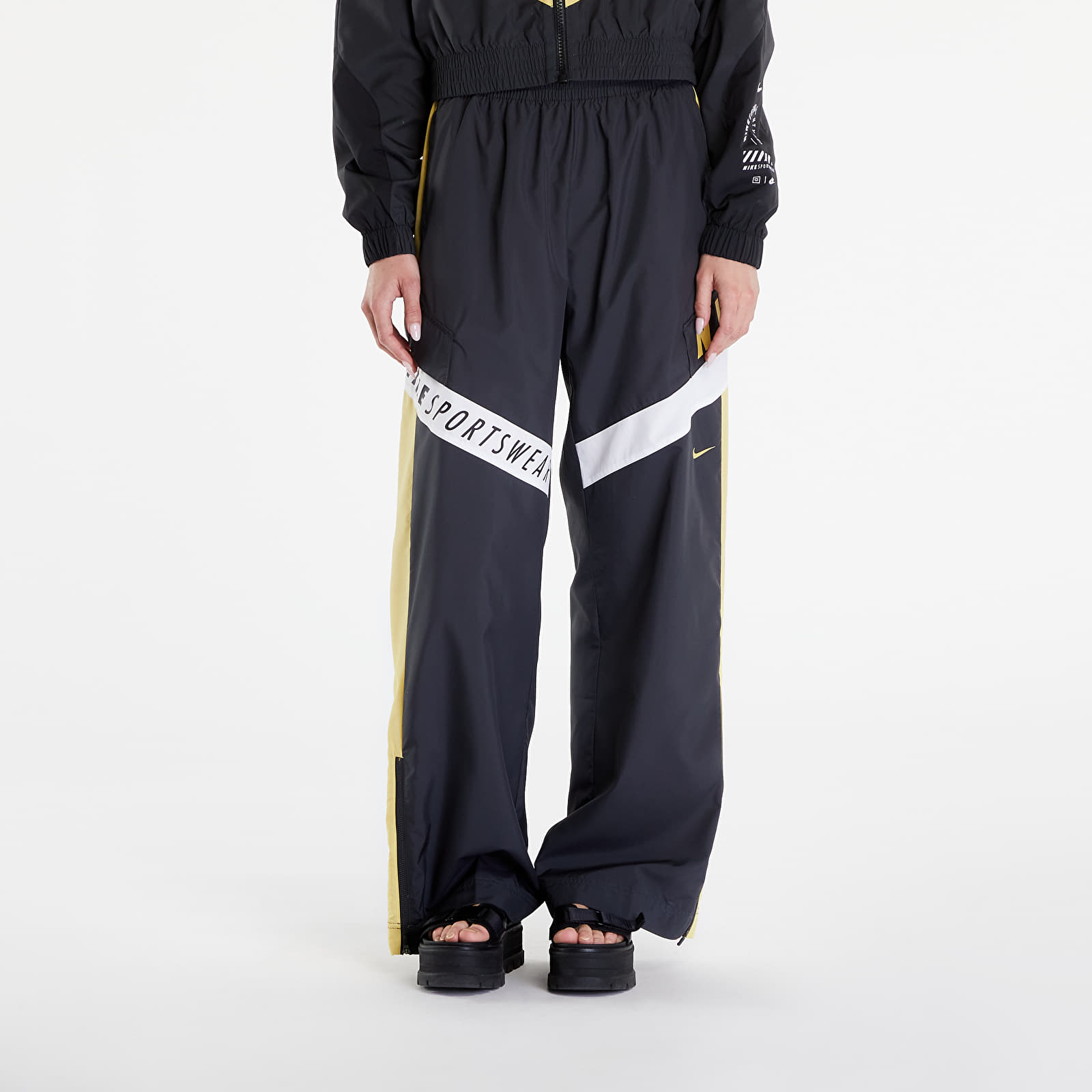 Women's trousers Nike Sportswear Women's High-Waisted Pants Dk Smoke Grey/ Saturn Gold/ White