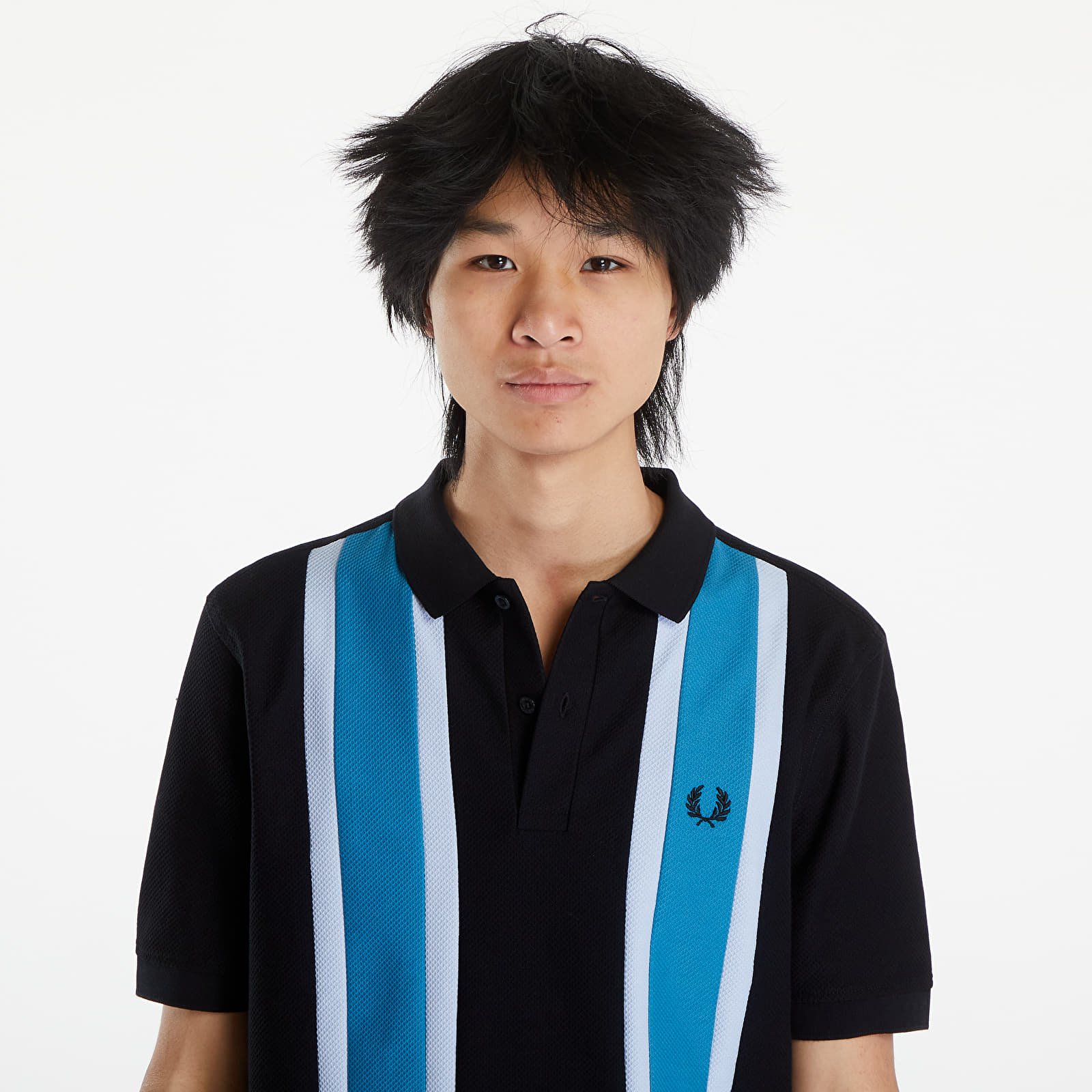 T-shirts för män FRED PERRY Woven Mesh Relaxed Polo Black