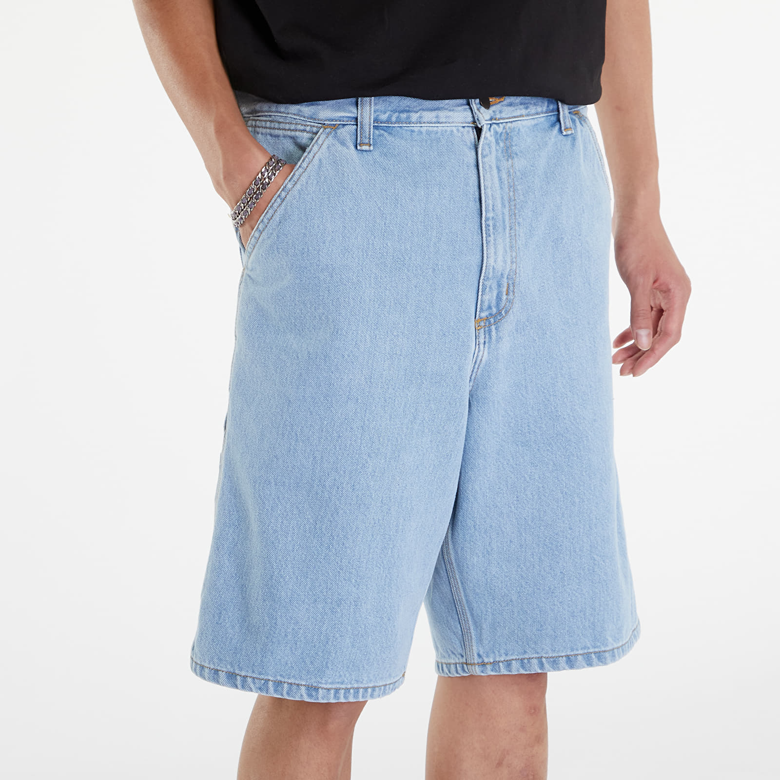 Kraťasy Carhartt WIP Single Knee Short Blue Heavy Stone Bleached