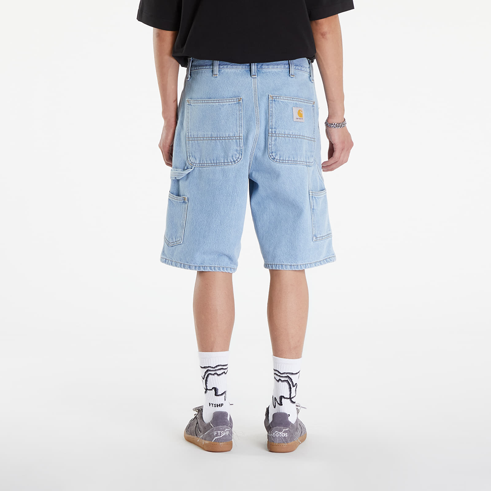 Kraťasy Carhartt WIP Single Knee Short Blue Heavy Stone Bleached