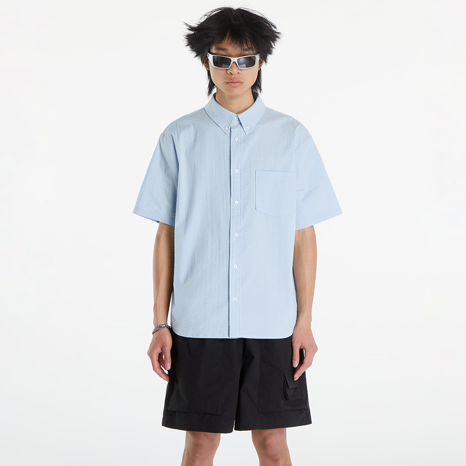 Hemden Nike Life Men's Short-Sleeve Seersucker Button-Down Shirt Lt Armory Blue/ Lt Armory Blue