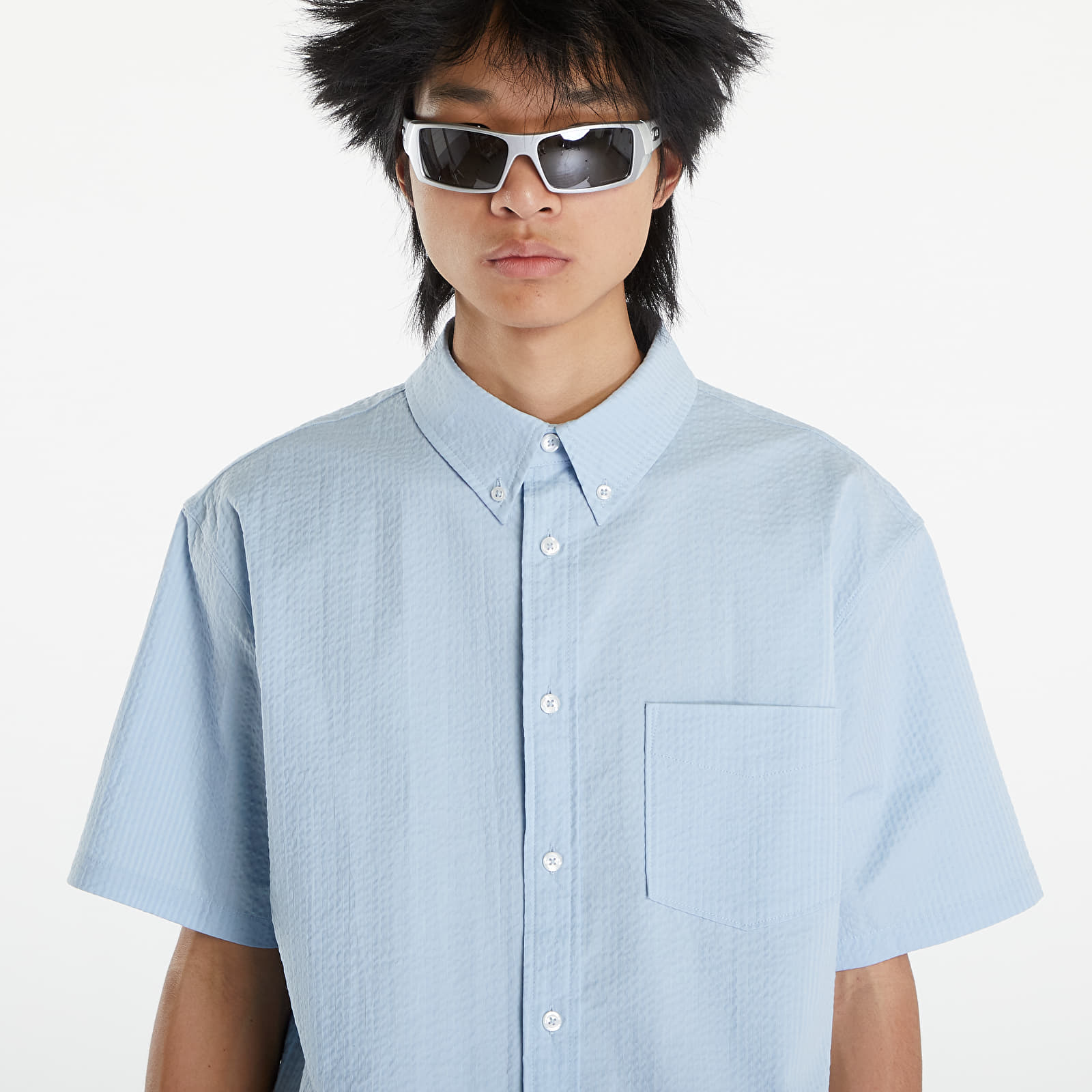 Hemden Nike Life Men's Short-Sleeve Seersucker Button-Down Shirt Lt Armory Blue/ Lt Armory Blue
