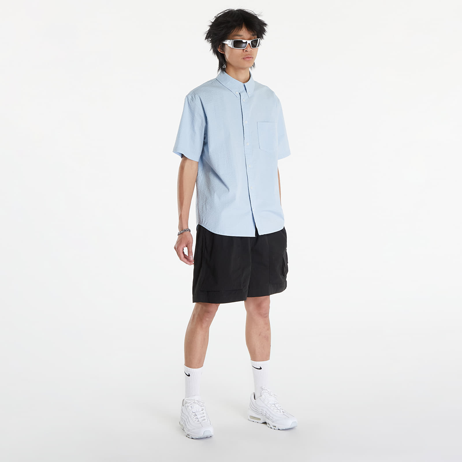 Hemden Nike Life Men's Short-Sleeve Seersucker Button-Down Shirt Lt Armory Blue/ Lt Armory Blue