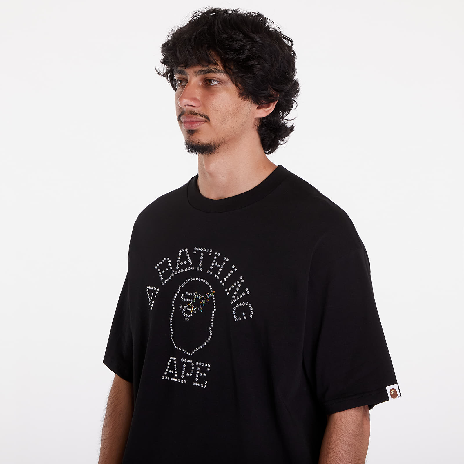 Trička A BATHING APE Rhinestone College Relaxed Fit Tee Black